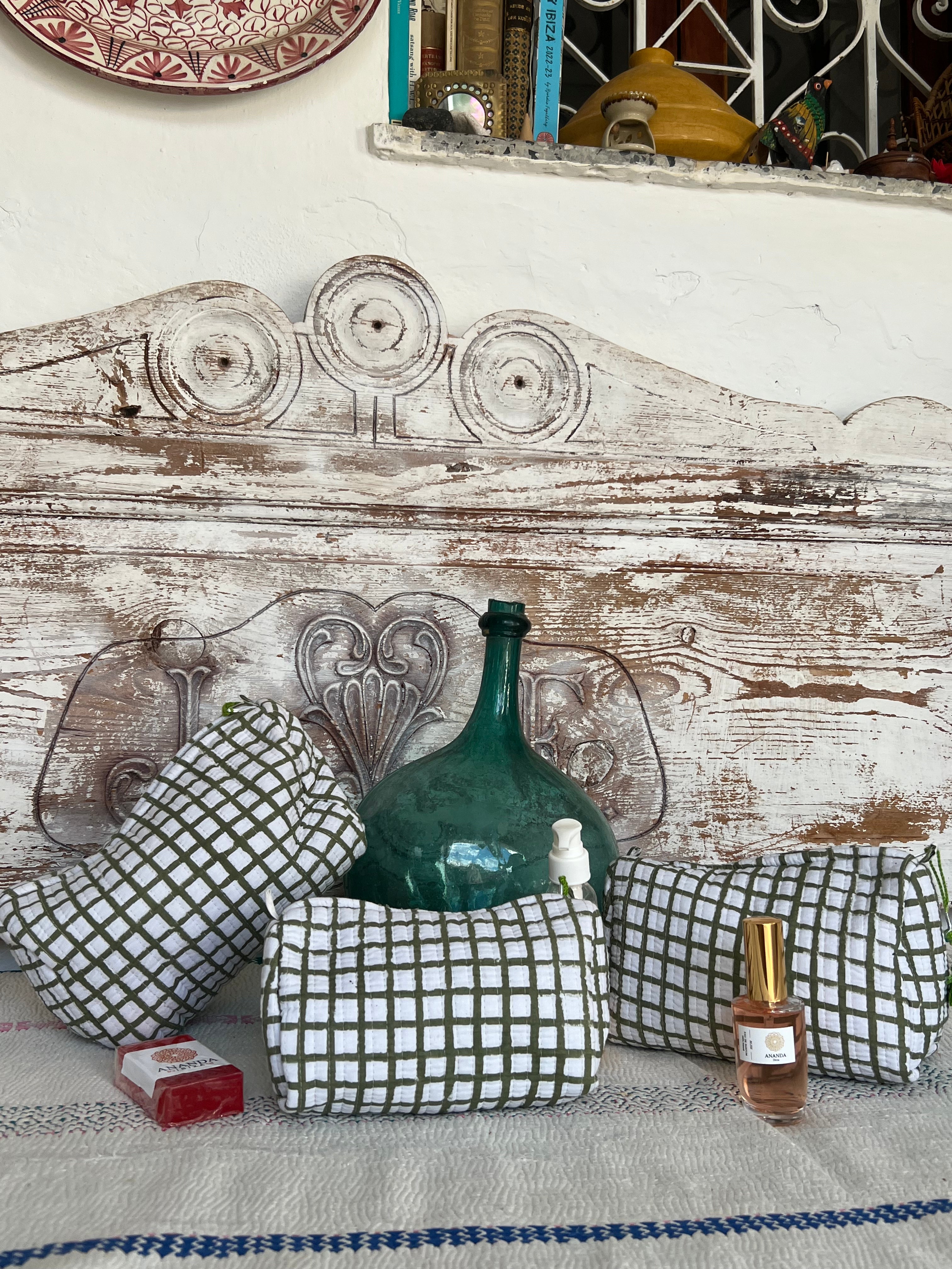 Handmade Block Printed Cotton Cosmetic Bags for Makeup & Toiletry - 3 Sizes (Small, Medium, Large) - Perfect for Travel, Gym & Daily Organizer