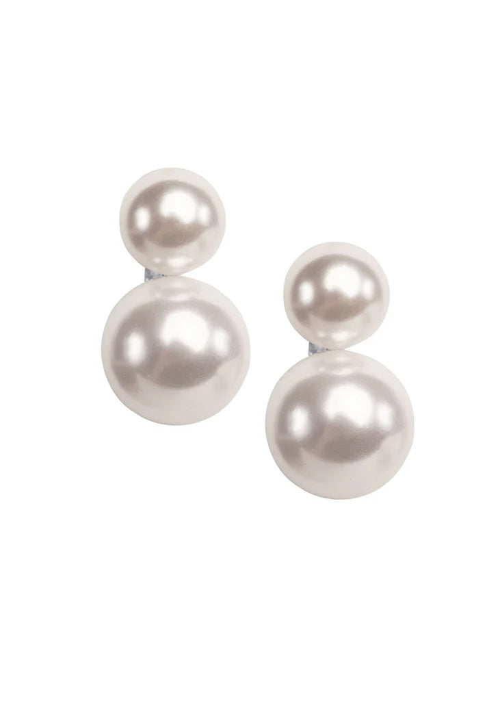 Elizabeth Bower Rhodium Silver Pearl Double Stud Earrings - Elegant Jewelry for Women, Perfect for Weddings, Parties & Special Occasions