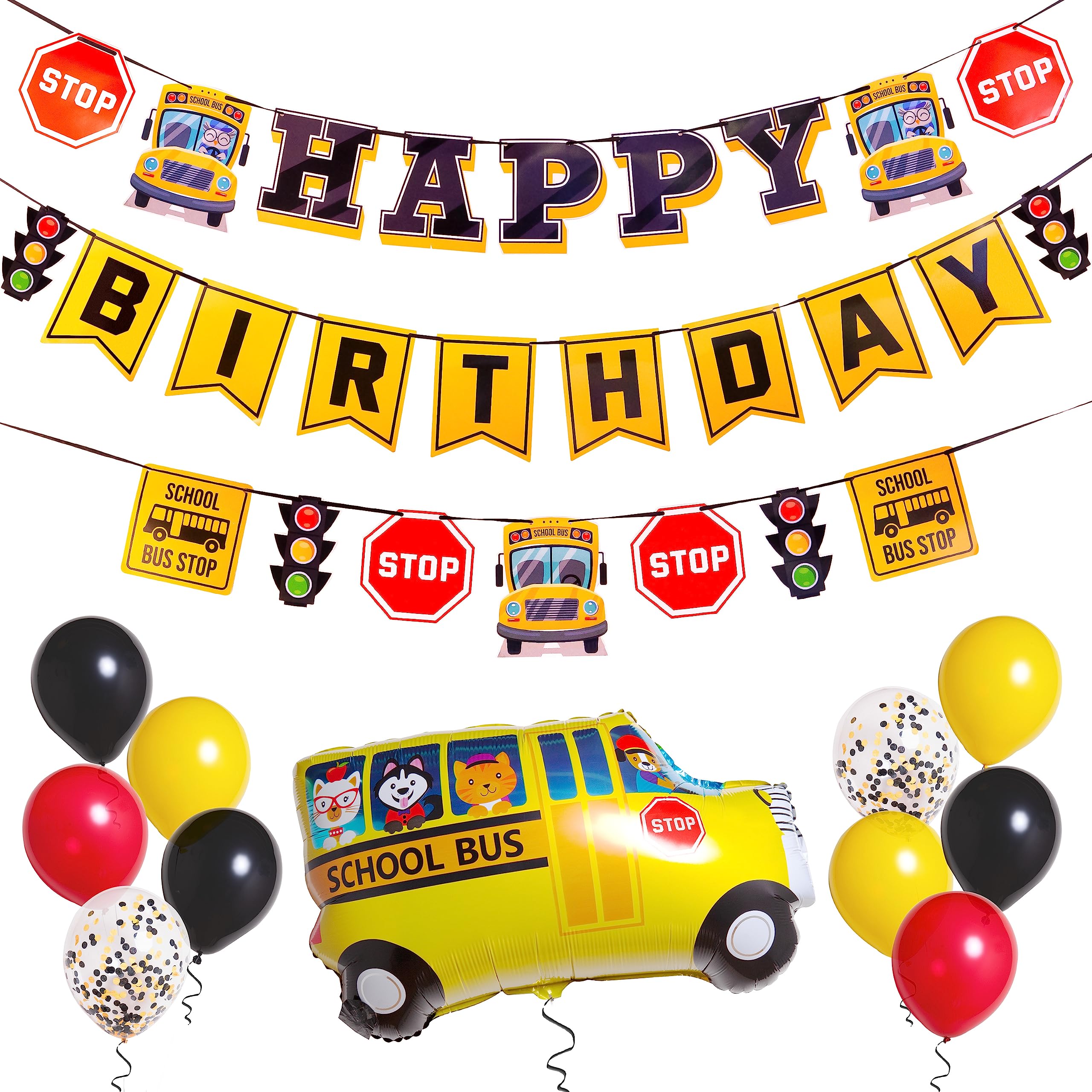 Pirese Wheels on The Bus Birthday Decorations - School Bus Party Supplies for Kids Birthday, Classroom Theme & Bus-Themed Events | School Bus Banner, Backdrop & Party Decor | Perfect for School Bus Birthday Parties, Baby Showers & Classroom Celebrations