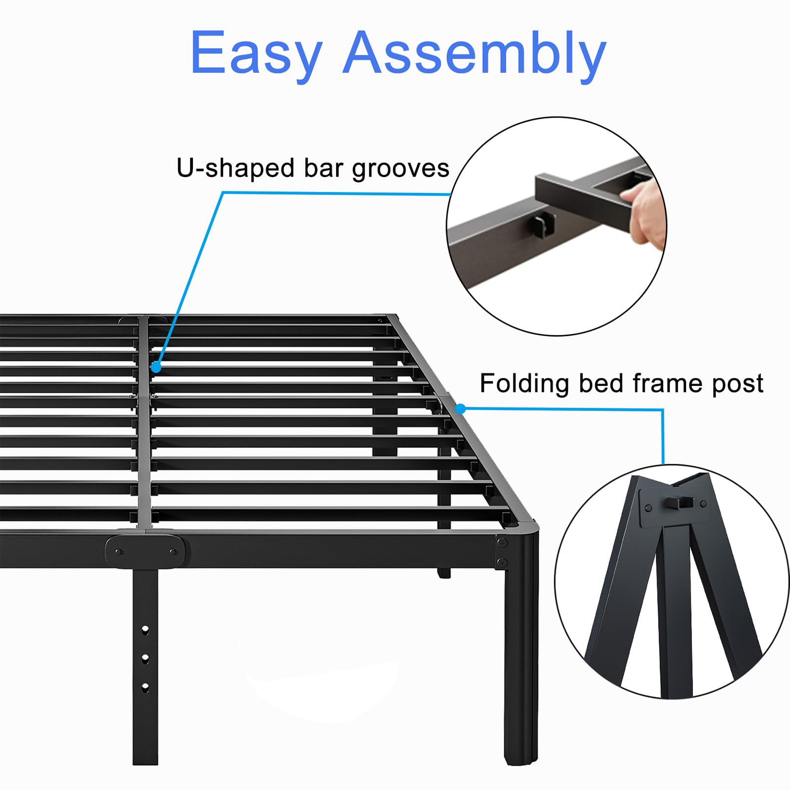 18 Inch Heavy Duty Metal King Bed Frame - No Box Spring Needed, Noise Free & Easy Assembly, Black - Perfect for Master Bedrooms & Guest Rooms