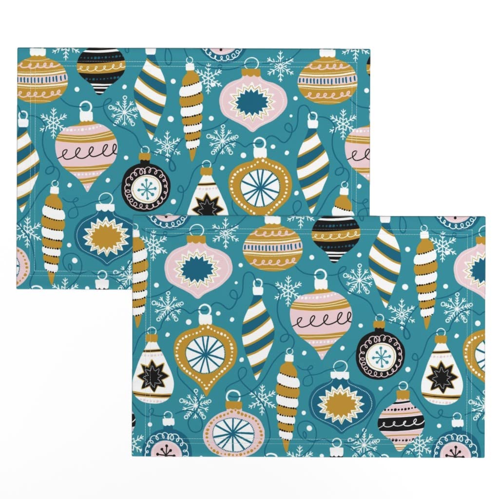 Vintage Christmas Tree Print Linen Cotton Canvas Placemats Set of 2 - Retro Holiday Table Decor for Dining, Parties & Festive Home Decor