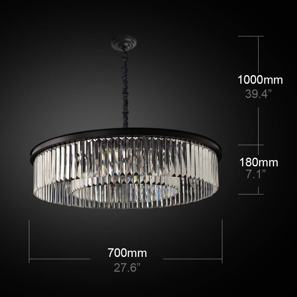 Modern Crystal Chandelier - 8-Light Raindrop Pendant Ceiling Light Fixture with Black Frame Base (27.56