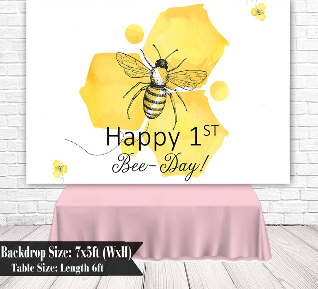 Sensfun Yellow Bumble Bee 1st Birthday Backdrop - 7x5ft Honeycomb Photography Background for Bee-Themed Party Decorations | Perfect for Baby Shower, First Birthday Photos, and Nursery Decor