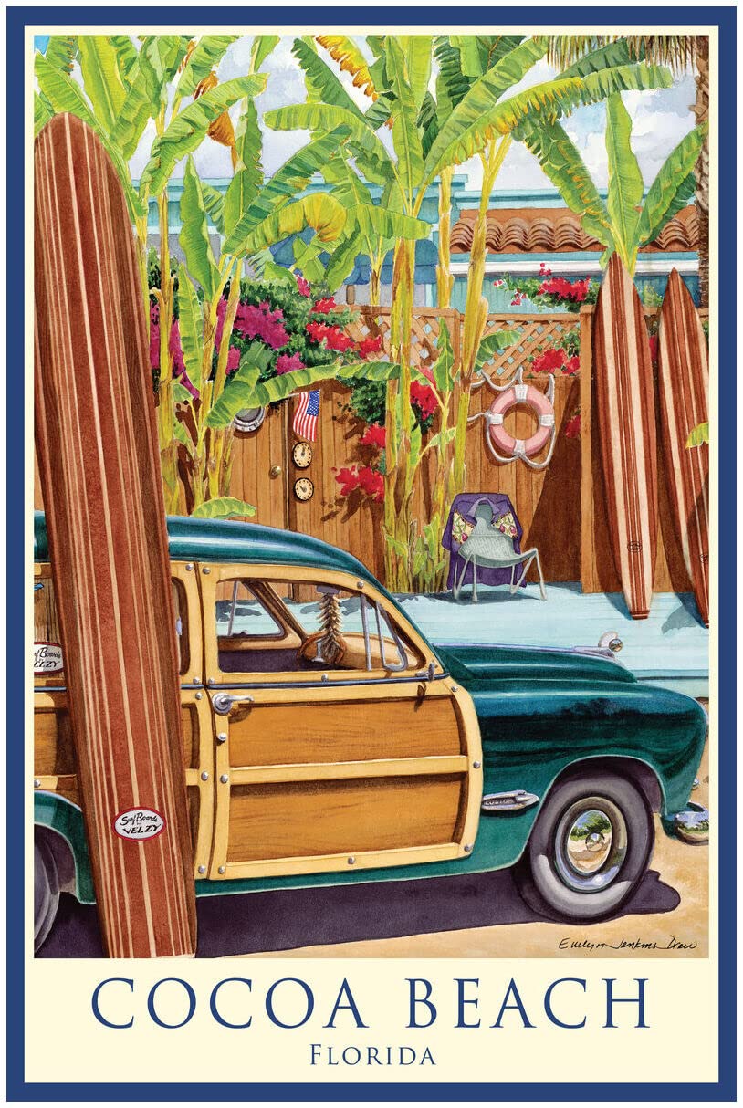 Florida Beach Art Print - Cocoa Beach Watercolor Poster 30x45 by Evelyn Jenkins | Coastal Wall Decor for Living Room, Bedroom & Office