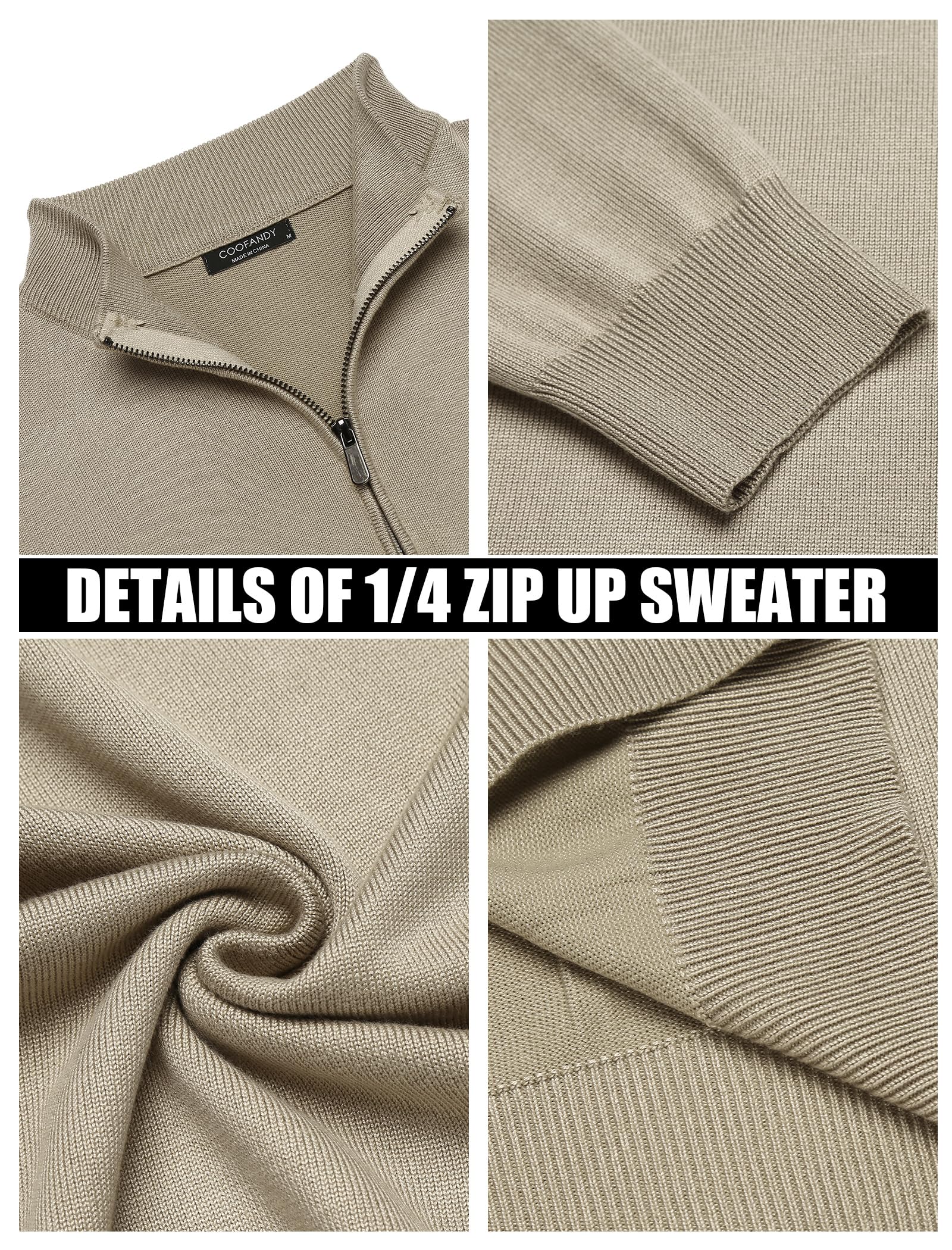 COOFANDY Men's Slim Fit Lightweight Quarter Zip Sweater - Mock Neck Pullover Casual Knit Top for Work, Office & Fall Outfits