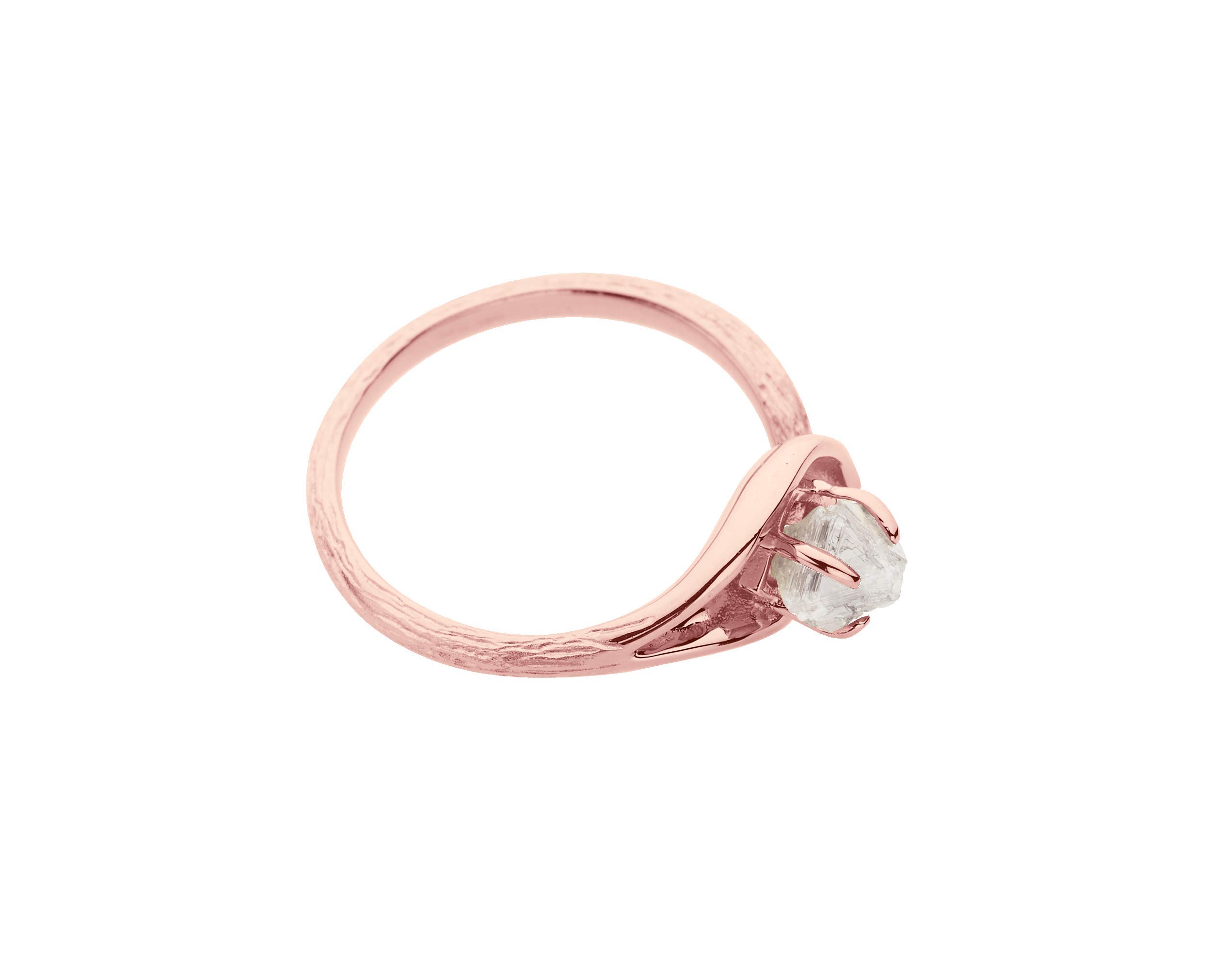 Conflict-Free Raw Diamond Engagement Ring in Rose Gold - Ethical Rough Diamond Wedding Band - Nature-Inspired Twig Flower Ring - Rustic Calla Lily Ring for Women - Perfect for Outdoor Weddings, Boho Chic Style & Unique Proposals