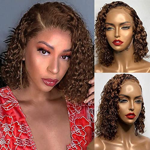 Short Curly Bob Chocolate Brown Lace Front Wig with Baby Hair - 100% Human Hair Brazilian Virgin 13x4 Lace Frontal Wig for Black Women (12 Inch, 150% Density, Dark Brown) | Perfect for Daily Wear, Parties, Cosplay & Protective Styling