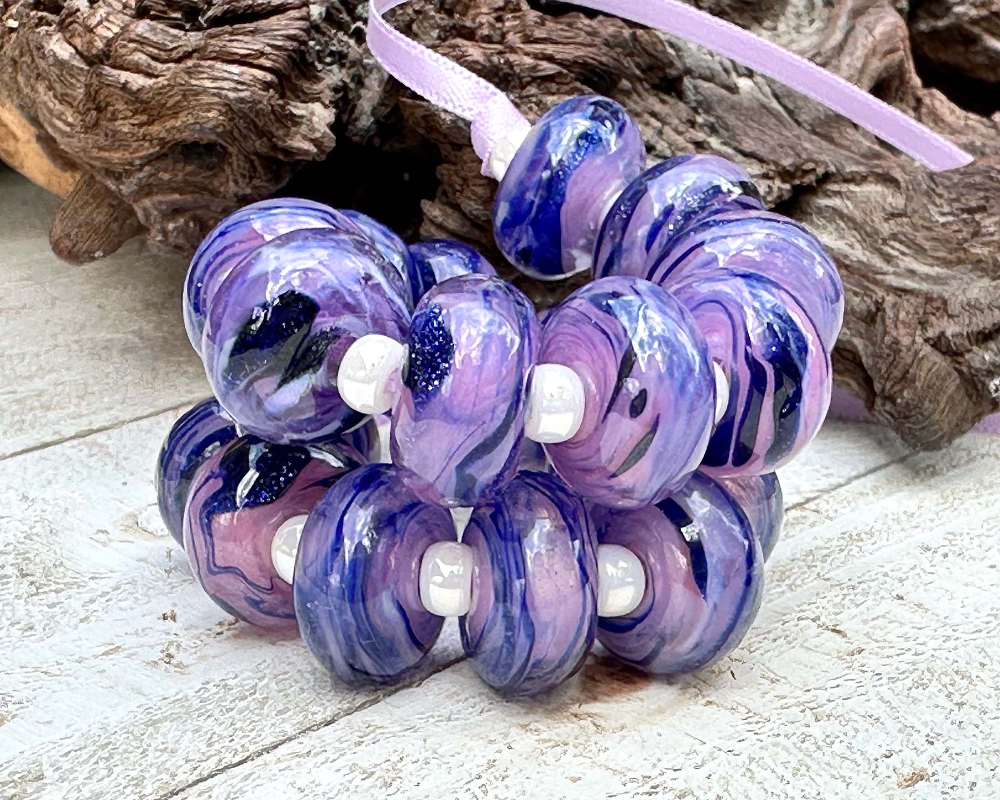 Handmade MTO Pink Blue Goldstone Lampwork Glass Beads for Jewelry Making, DIY Crafts, Bracelets & Necklaces - Perfect for Gifts & Home Decor