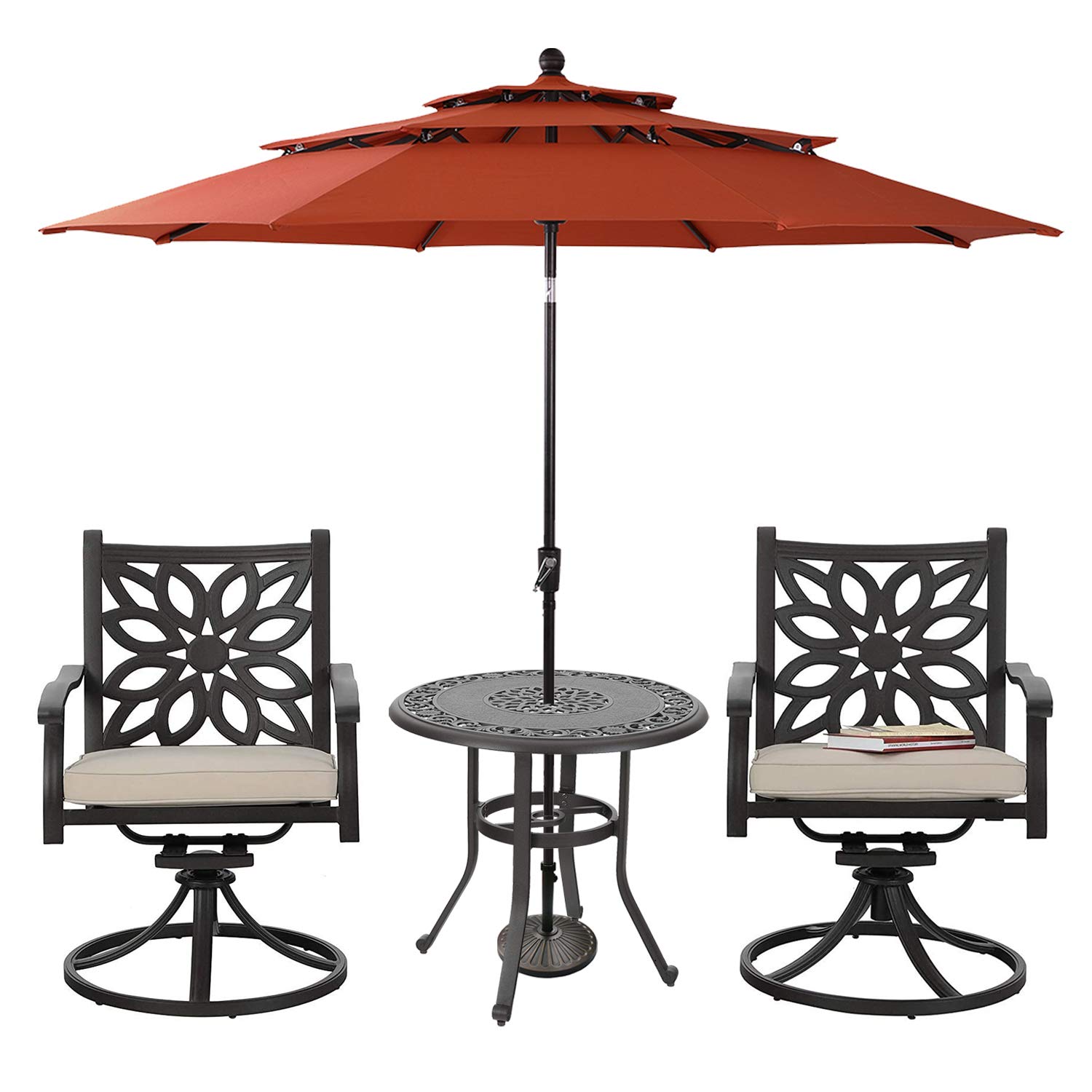 PHI VILLA 2-Piece Outdoor Swivel Rocking Patio Dining Chairs Set - Heavy Duty Cast Aluminum with Cushions - Extra Wide Comfortable Seating for Garden, Poolside, Deck & Backyard Relaxation