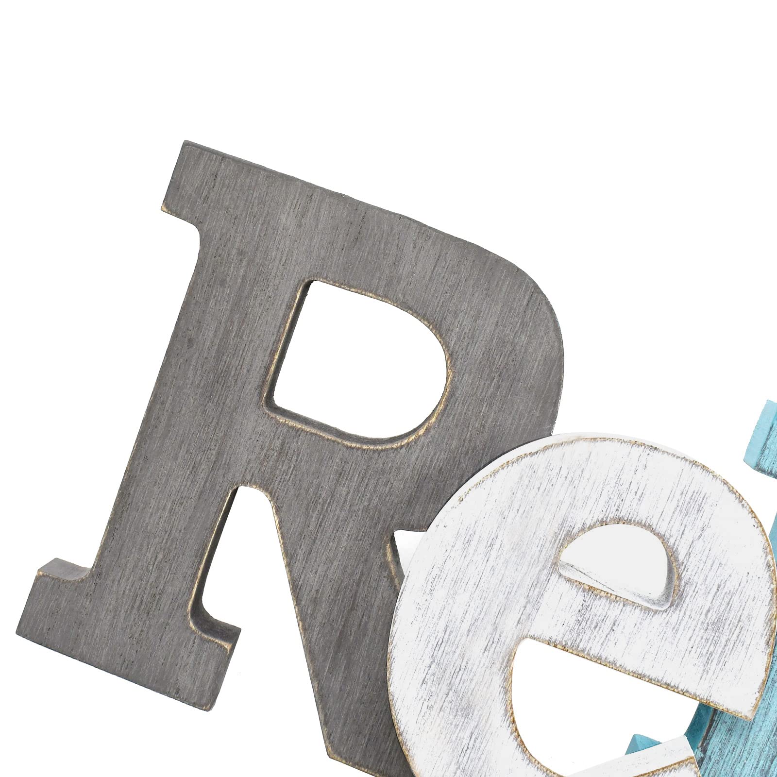 K KILIPES Rustic Wood Relax Sign - Freestanding Wall Hanging & Table Top Decor with Teal Cutout Letters for Shelf, Mantel, Fireplace - Perfect for Living Room, Bedroom & Office Relaxation Decor