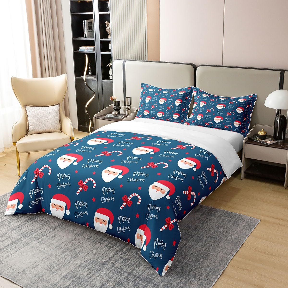 Erosebridal Red Santa Claus Bedding Set - 100% Cotton Christmas Comforter Cover for Kids Twin Bed | Cute Cartoon Kawaii Duvet Cover | Holiday Gift & Xmas Decorations | Perfect for Children's Bedroom & Christmas Party Decor