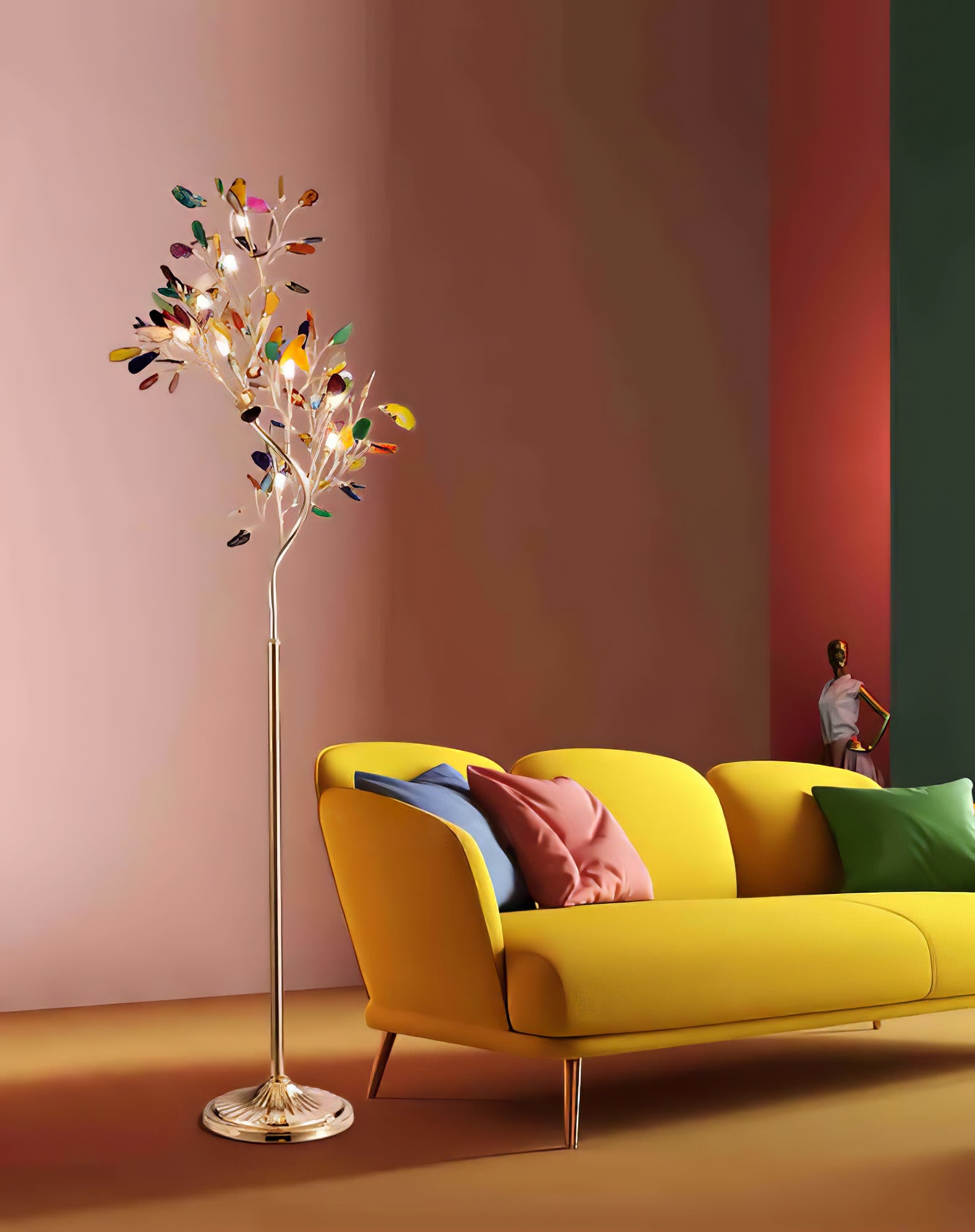 Modern Agate Floor Lamp with Wood Base - Natural Stone Decor for Living Room, Bedroom & Office - Warm Ambient Lighting for Home & Workspace