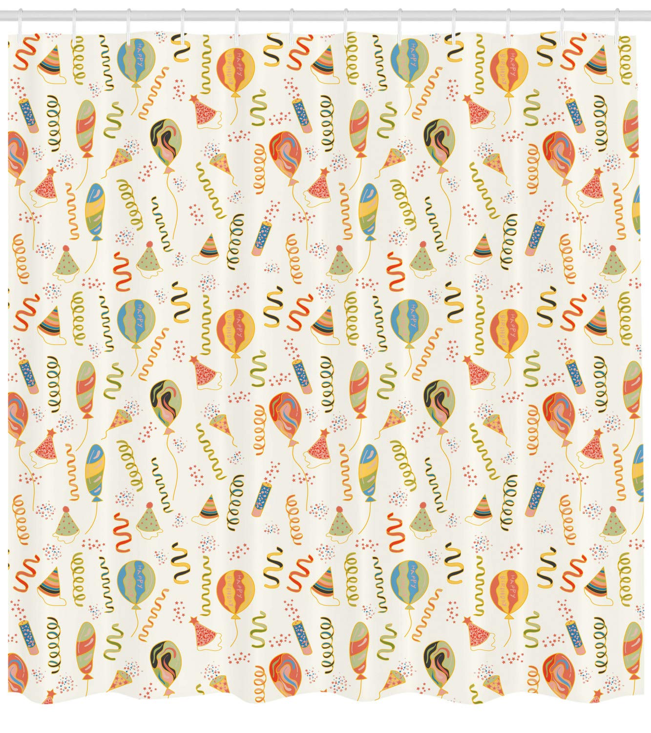 Ambesonne Birthday Shower Curtain - Colorful Celebration of Aging with Festive Ornaments, 69x70 Inch Ivory Multicolor Fabric Bathroom Decor Set with Hooks - Perfect for Birthday Parties, Bathroom Decorations & Gift Ideas