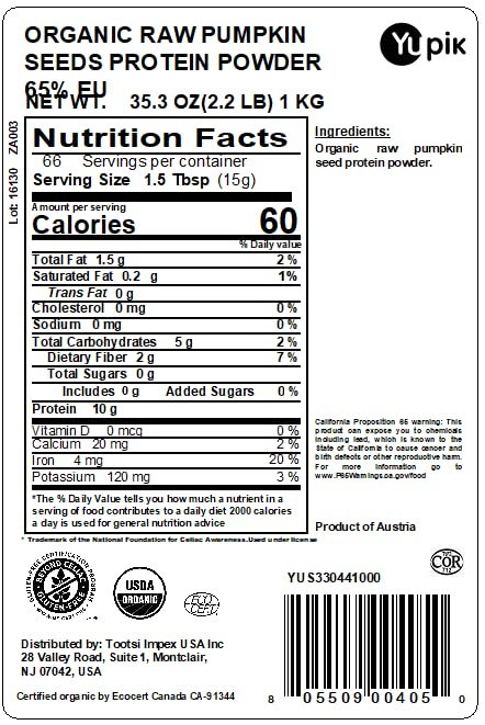 Organic Pumpkin Seed Protein Powder - 2.2lb, Non-GMO, Vegan, Gluten-Free, 65% Protein | Plant-Based Superfood for Smoothies, Baking & Healthy Snacks | Yupik Raw Seeds Protein Supplement