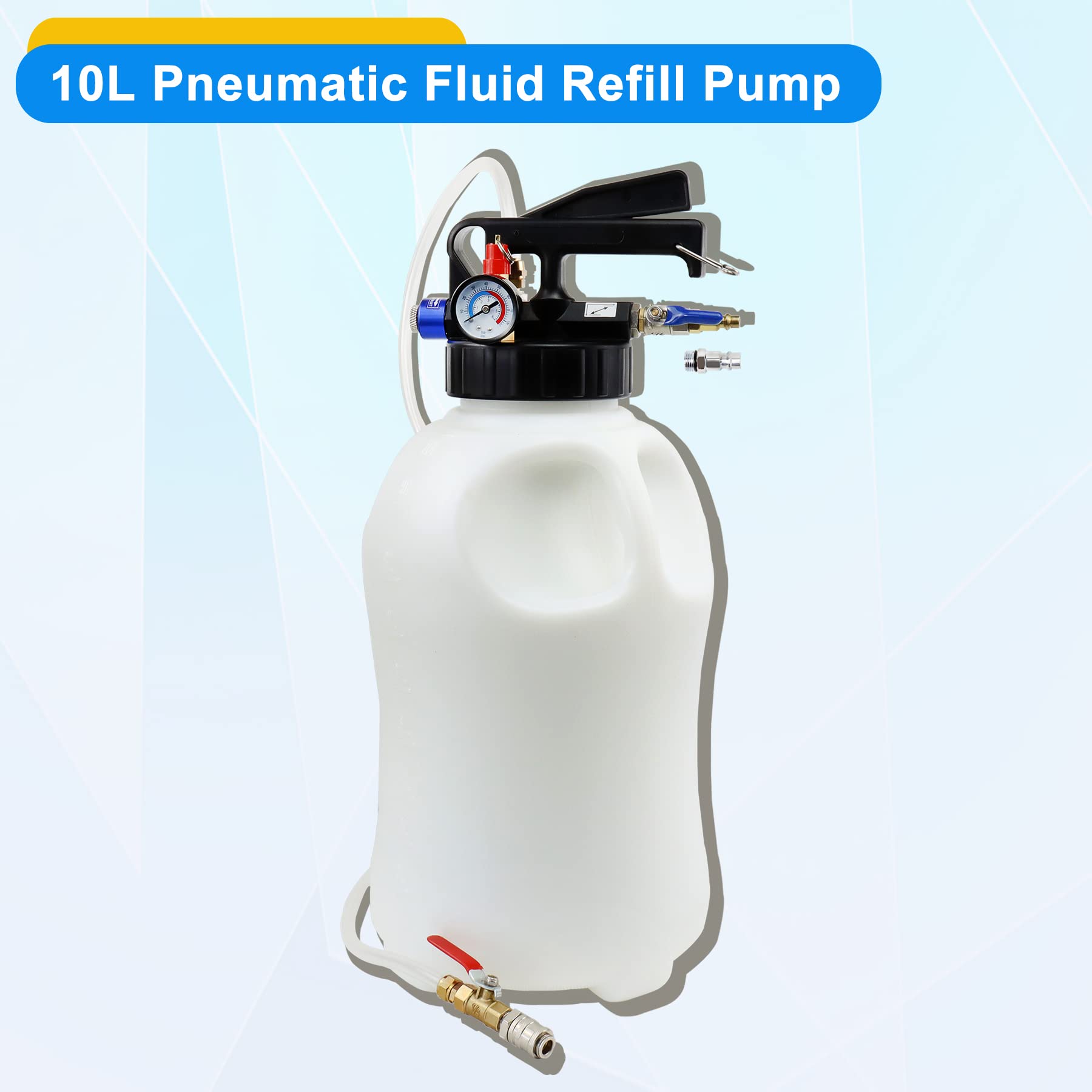 JoyFans 10L Pneumatic Transmission Fluid Pump - Oil Extractor and Dispenser Tool Kit with 15PCS ATF Adapters for Garage, Shop & Vehicles - Ideal for Gearbox Oil Transfer, Refilling and Evacuation - Perfect for DIY Car Maintenance, Fleet Servicing and Professional Automotive Workshops
