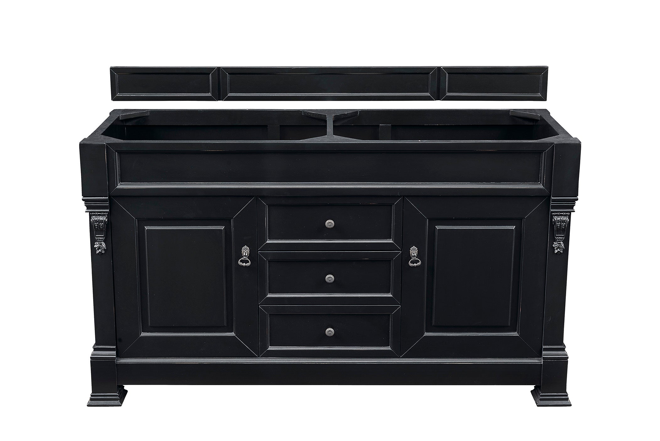 Brookfield 60-Inch Antique Black Double Vanity Bathroom Sink - Vintage Style Bathroom Furniture for Master Bath & Powder Room
