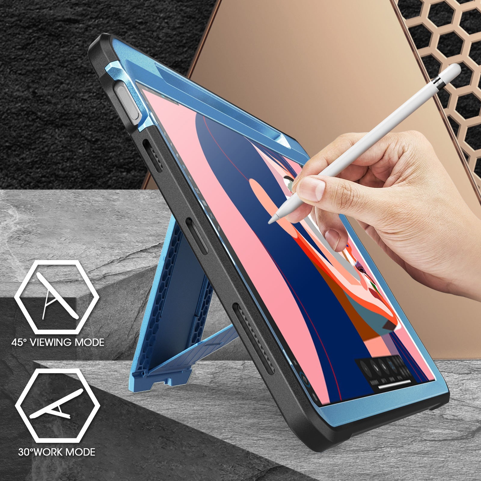 iPad Air 4 / 5 Unicorn Beetle PRO Rugged Kickstand Case - Shockproof Protective Cover with Built-in Stand, Metallic Blue (Open Box) - Perfect for Outdoor Activities, Travel & Work