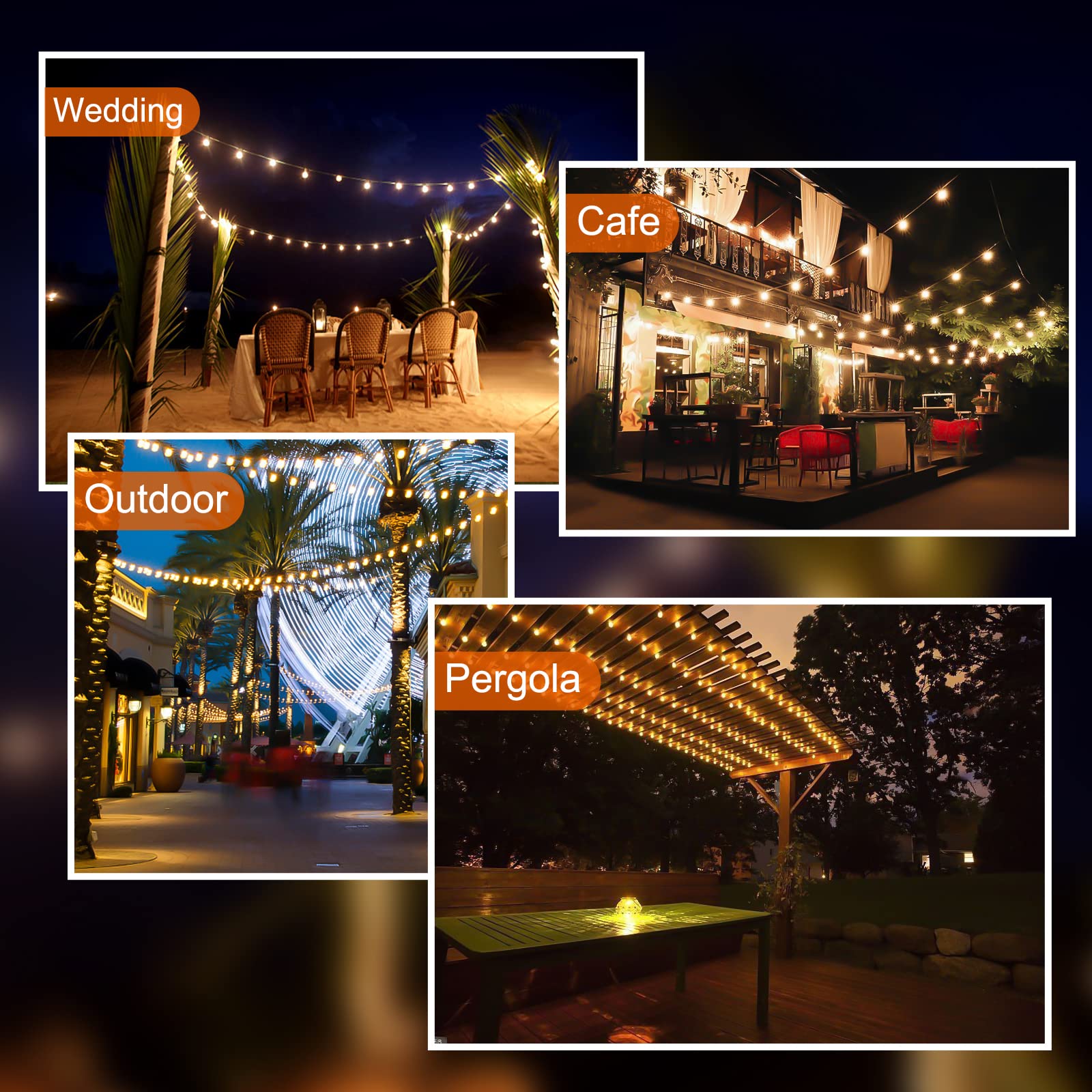 100FT LED Outdoor String Lights with 30 Shatterproof Edison Bulbs - Weatherproof Connectable Hanging Lights for Backyard, Garden, Patio, Cafe & Wedding Decor (Warm White) | Durable E12 S14 Sockets for Year-Round Use