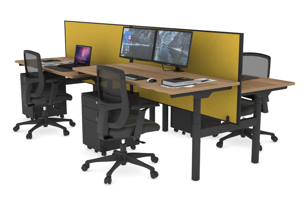 Flexi Premium Height Adjustable 4-Person H Bench Workstation - Black Frame [1800L x 700W] - Ergonomic Office Desk for Collaborative Workspaces & Home Offices