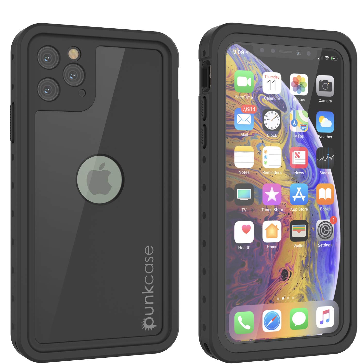 Punkcase iPhone 11 Pro Max Waterproof Case - Slim Fit IP68 Certified Shockproof Dirtproof Snowproof 360 Full Body Armor Cover - Compatible with Apple iPhone 11 Pro Max (Black) - Perfect for Outdoor Sports, Hiking, Swimming & Extreme Activities