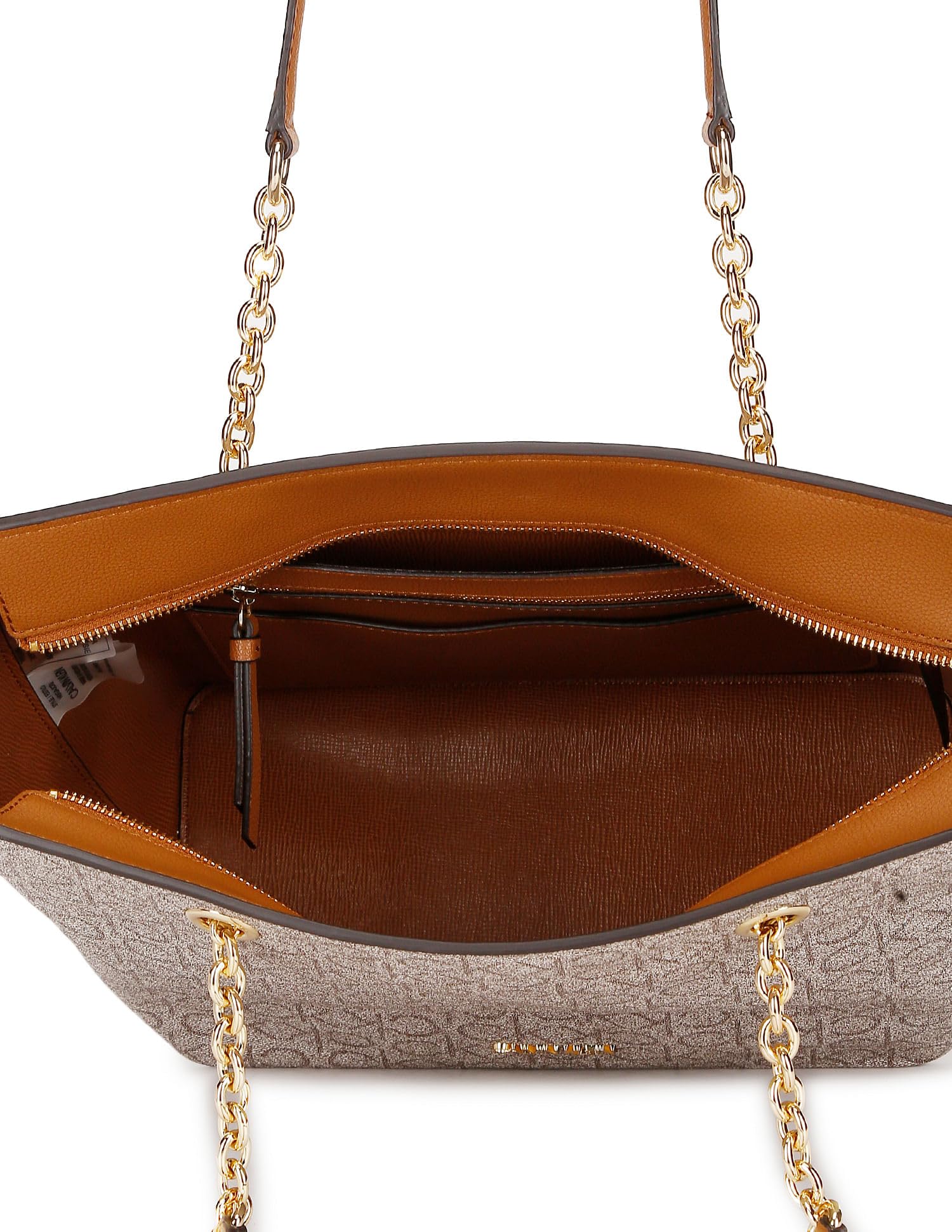 Calvin Klein Hailey Signature Top Zip Chain Tote Bag for Women - Stylish Leather Shoulder Purse for Work, Travel & Everyday Use