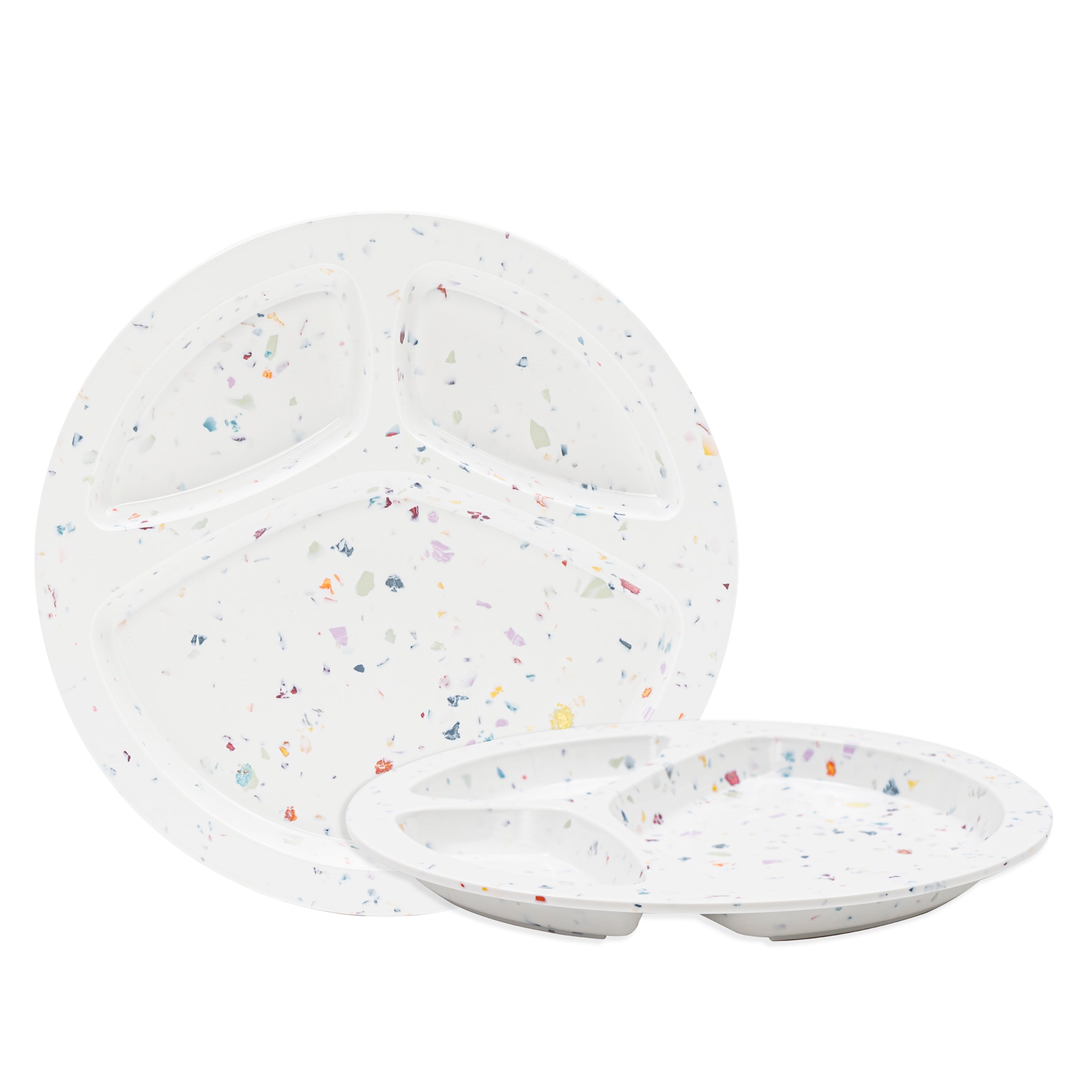 2-Piece 9-Compartment Confetti Divided BBQ Plates - White - Perfect for Outdoor Picnics, Parties & Grilling Events