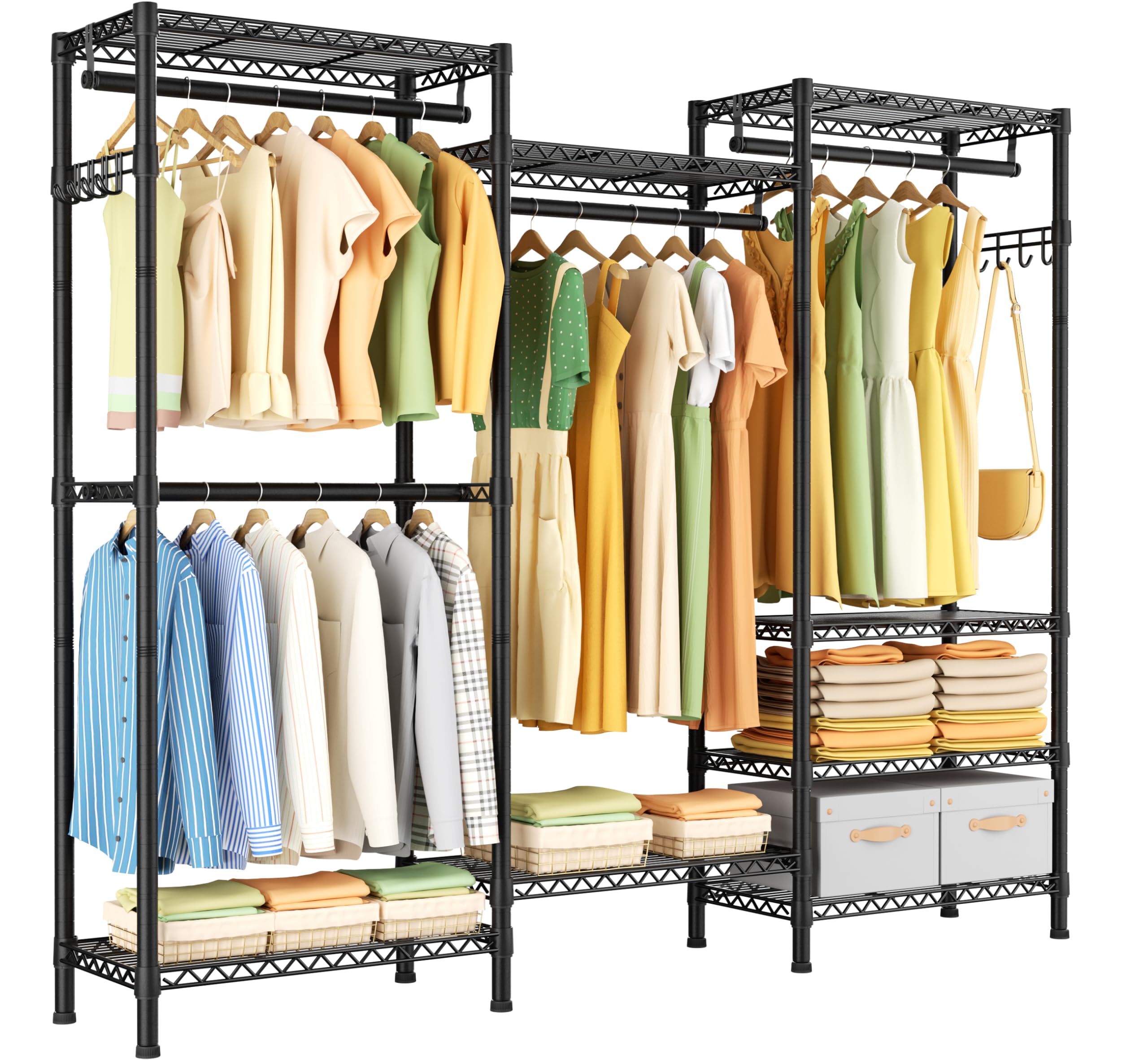 Heavy Duty Garment Rack - Large Freestanding Clothes Rack with 8 Adjustable Wire Shelves & 4 Hanging Rods, 800lbs Capacity Metal Wardrobe Organizer for Closet Storage | Perfect for Bedroom, Laundry Room, Walk-in Closet and Clothing Boutique