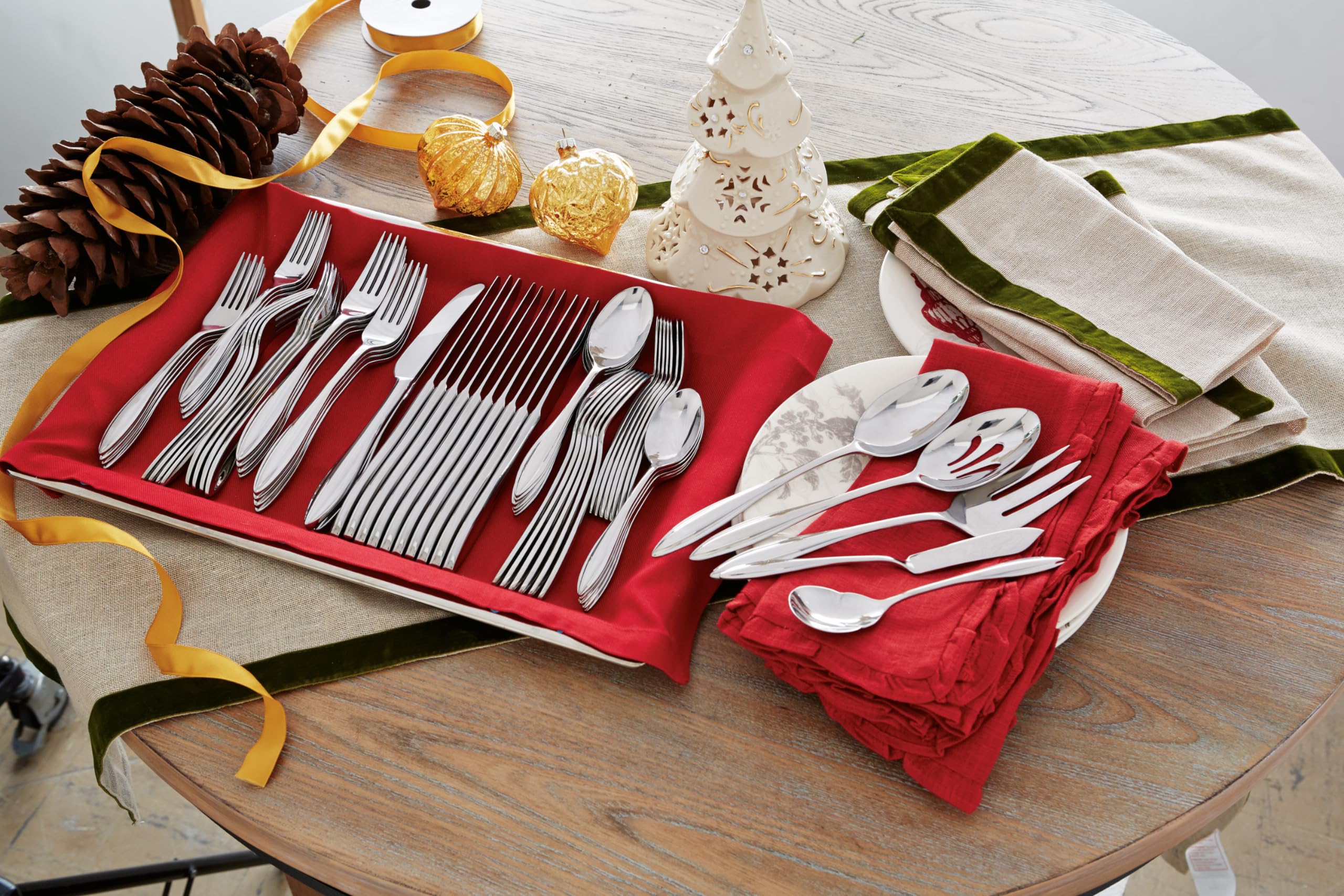 Lenox Sculpt 65-Piece Flatware Set, Stainless Steel Silverware with Mirror Polished Finish - Elegant Dining Utensils for Wedding, Holiday Dinner & Formal Occasions