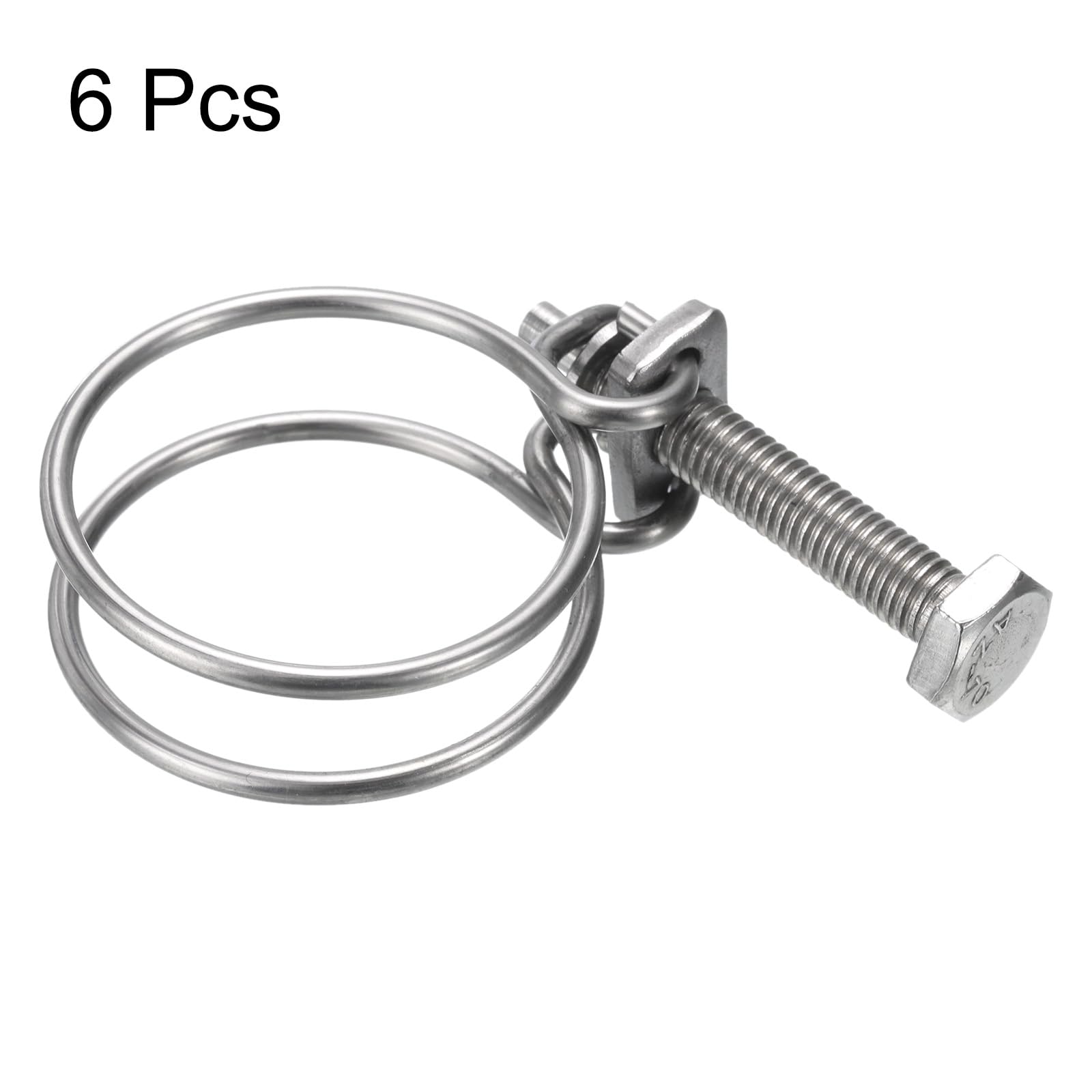 uxcell 6Pcs 38-42mm Adjustable Stainless Steel Double Wire Hose Clamps with M8 Bolt - Heavy Duty Hose Clips for Dust Collection, Pump, Pipe & Automotive Applications