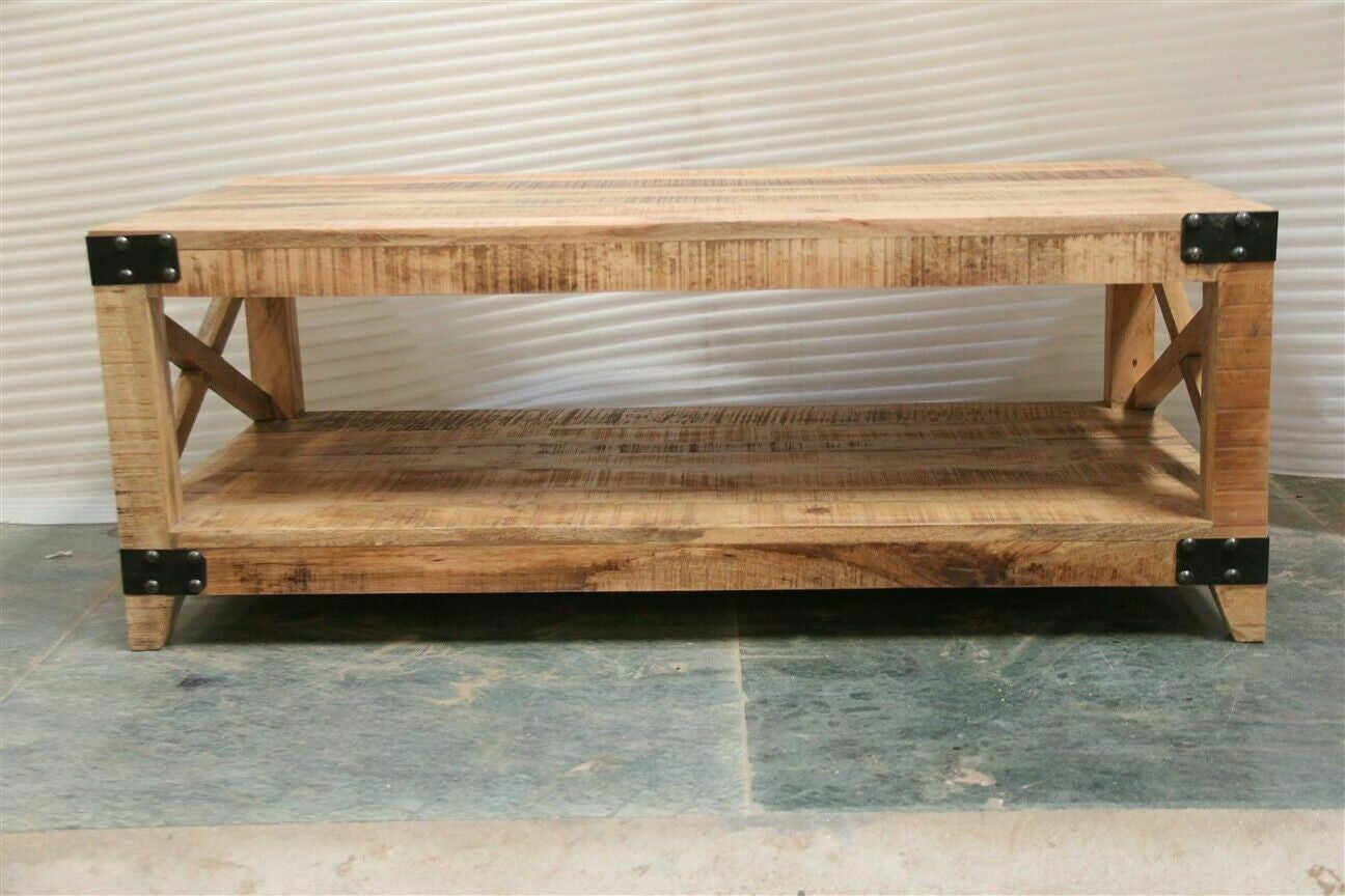 Premium Indian Solid Wood Coffee Table - Handcrafted Natural Teak for Living Room, Lounge & Office