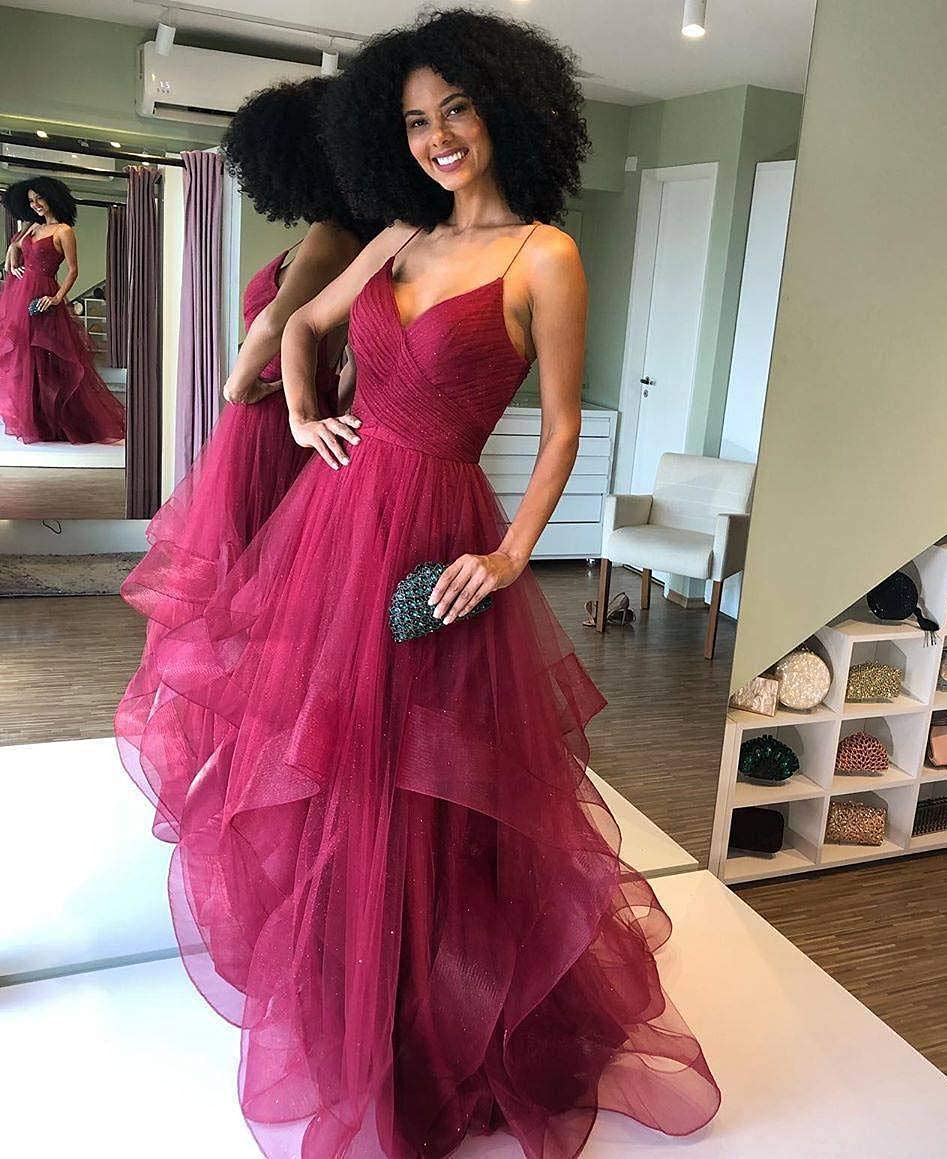 Elegant Navy Blue Prom Dresses for Women - Long Tulle Ball Gown with V-Neck & Spaghetti Straps | Perfect for Homecoming, Formal Dances & Special Occasions