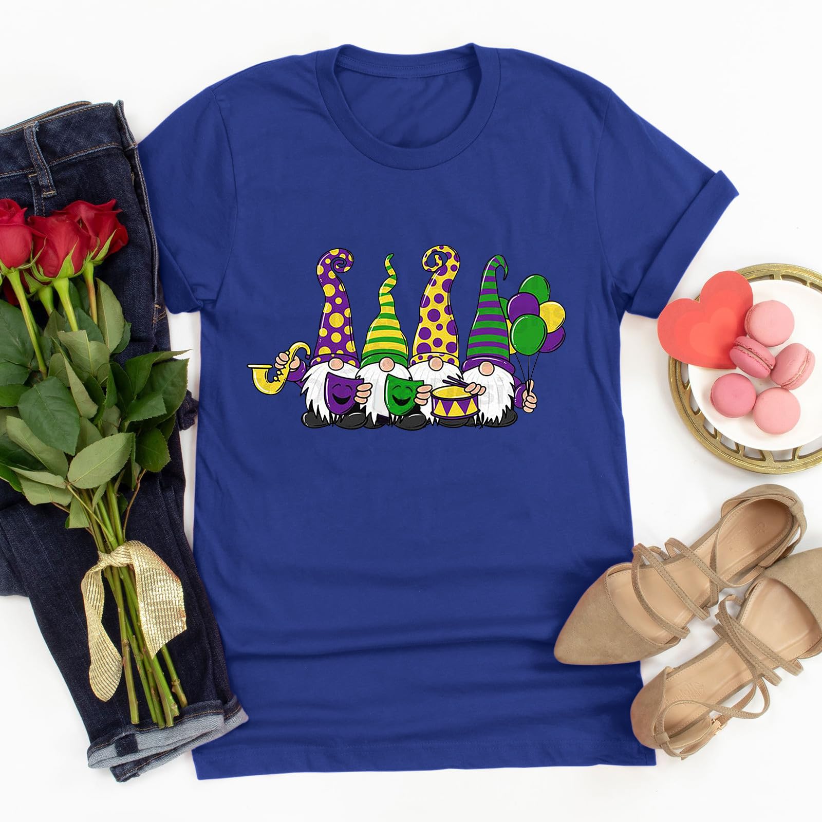 Funny Mardi Gras Print T-Shirts for Women - Short Sleeve Round Neck Carnival Theme Tops | Perfect for Mardi Gras Parties, Costume Events & Festive Celebrations