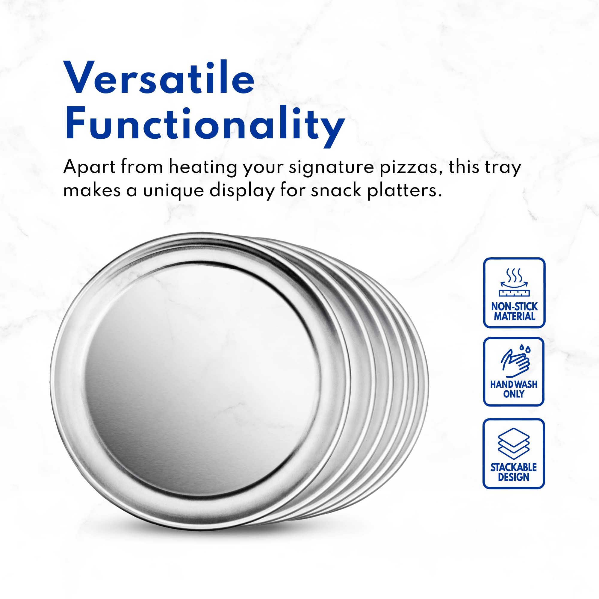 Commercial Grade Aluminum Pizza Trays - 14 Inch Wide Rim (Pack of 6) | Durable & Rustproof for Restaurants, Catering & Home Baking | Perfect for Pizza, Bread, Pastries & Party Serving