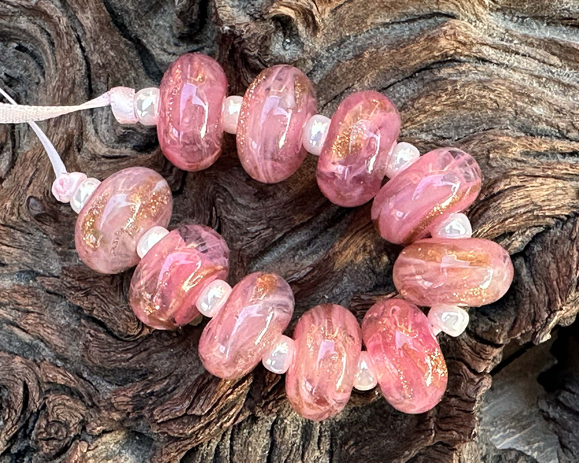 10pcs Sunset Pink Shimmer Lampwork Glass Beads for Jewelry Making - DIY Bracelet, Necklace Craft Supplies - Perfect for Boho, Wedding & Gift Projects