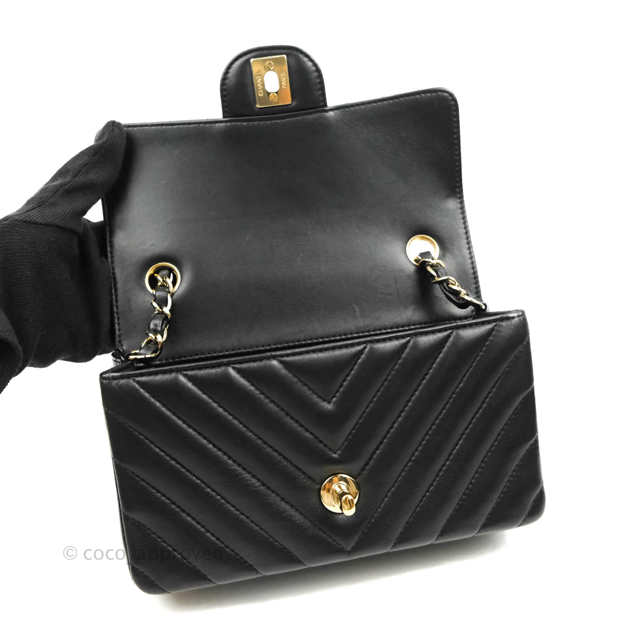 Chanel Chevron Mini Rectangular Flap Bag in Black Lambskin with Gold Hardware - Luxury Crossbody Purse for Women, Perfect for Evening Events & Date Nights
