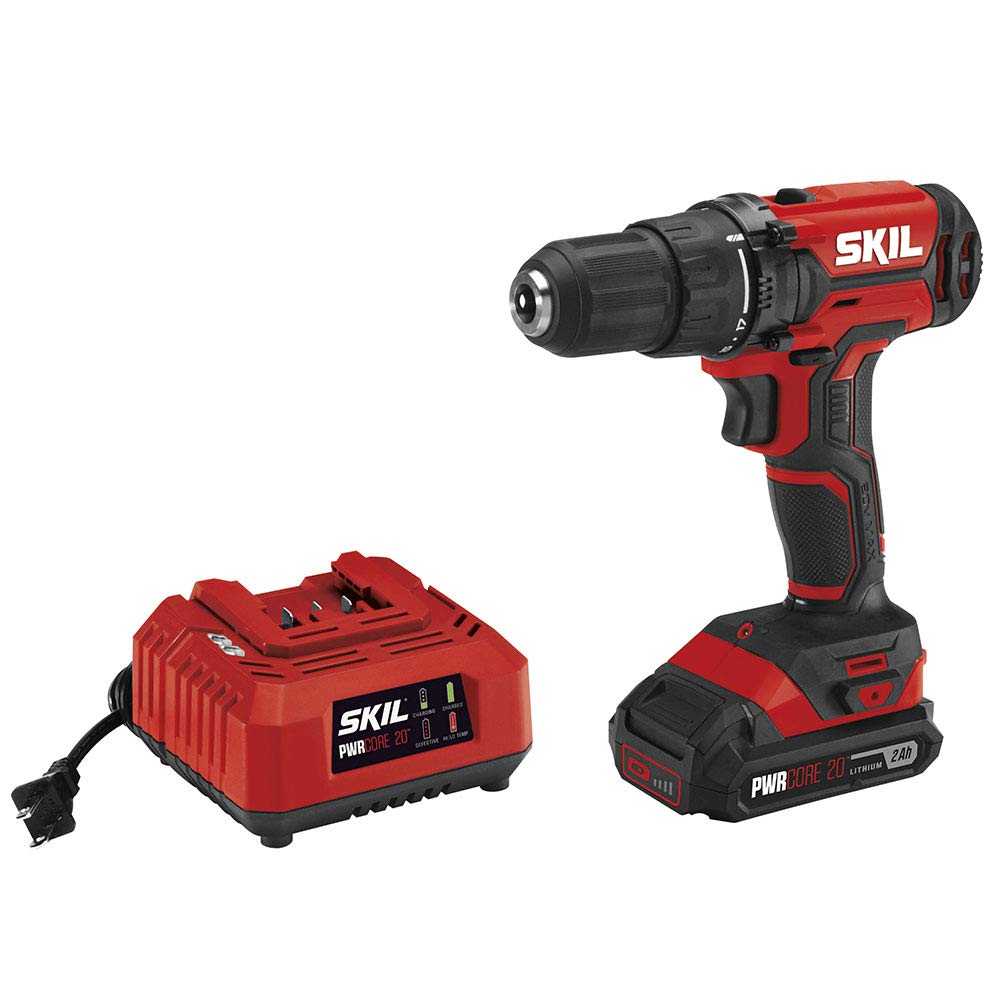 SKIL 20V Cordless Drill Driver with 2.0Ah Battery & Charger - 1/2 Inch Keyless Chuck, Lightweight Power Tool for DIY Projects, Home Repairs, and Woodworking (Model DL527502)