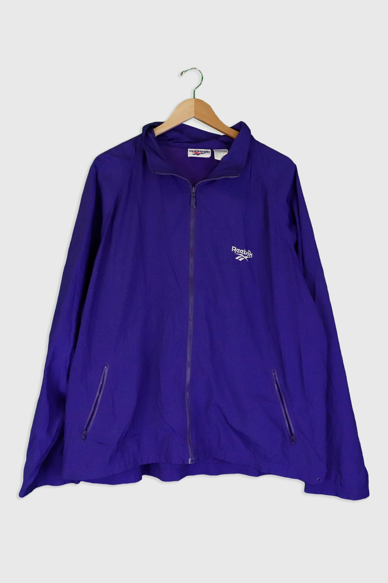 Vintage Reebok Full Front Zip Windbreaker Jacket with Pockets - Size XL - Lightweight Water-Resistant Outerwear for Running, Hiking & Casual Wear