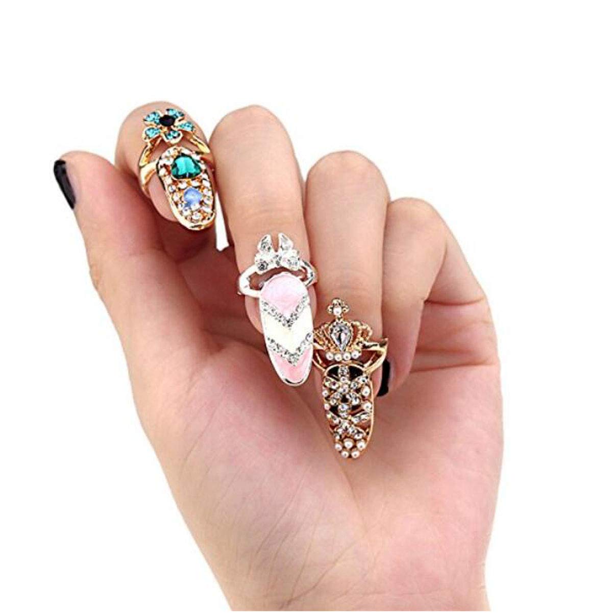 4 Pcs Elegant Rhinestone Crystal Nail Rings for Women - Fashionable Fingertip Jewelry Accessories for Parties, Weddings, and Special Occasions