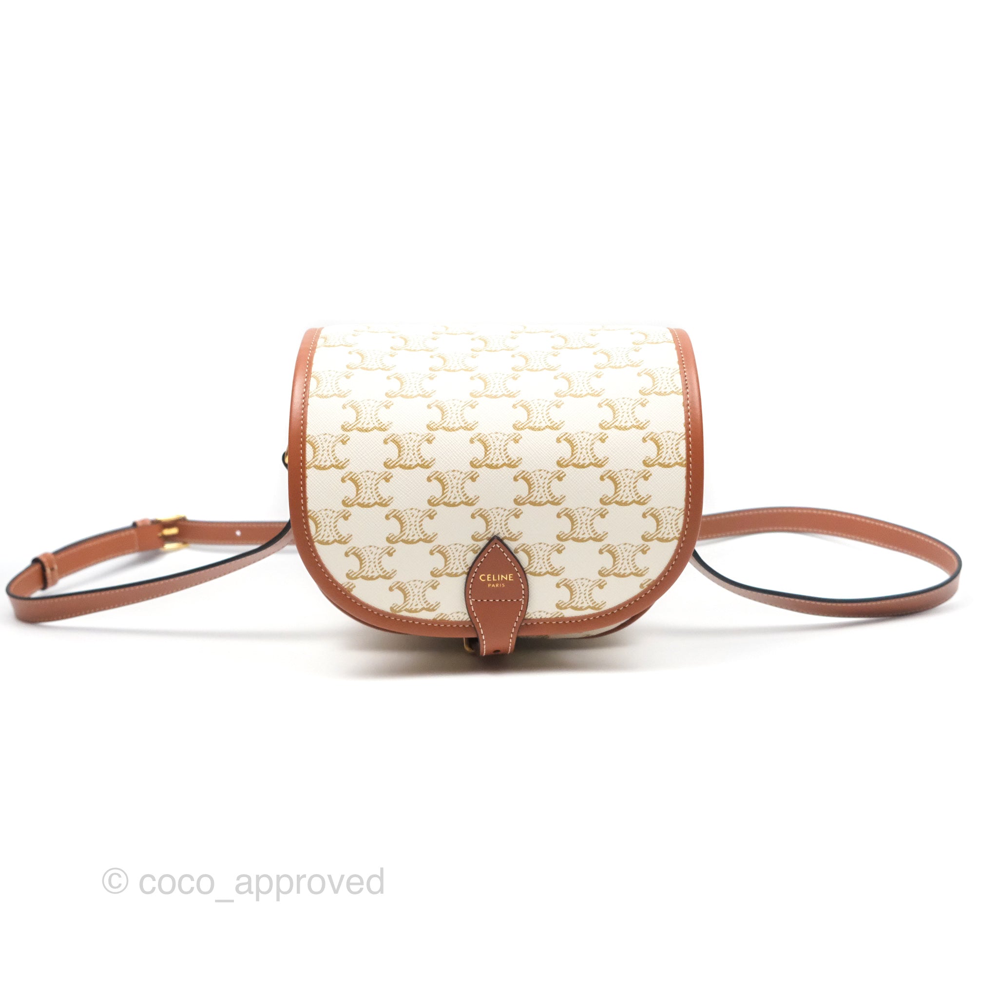 Celine Medium Folco Bag Triomphe Canvas White - Luxury Designer Handbag for Women, Perfect for Work, Travel & Everyday Use