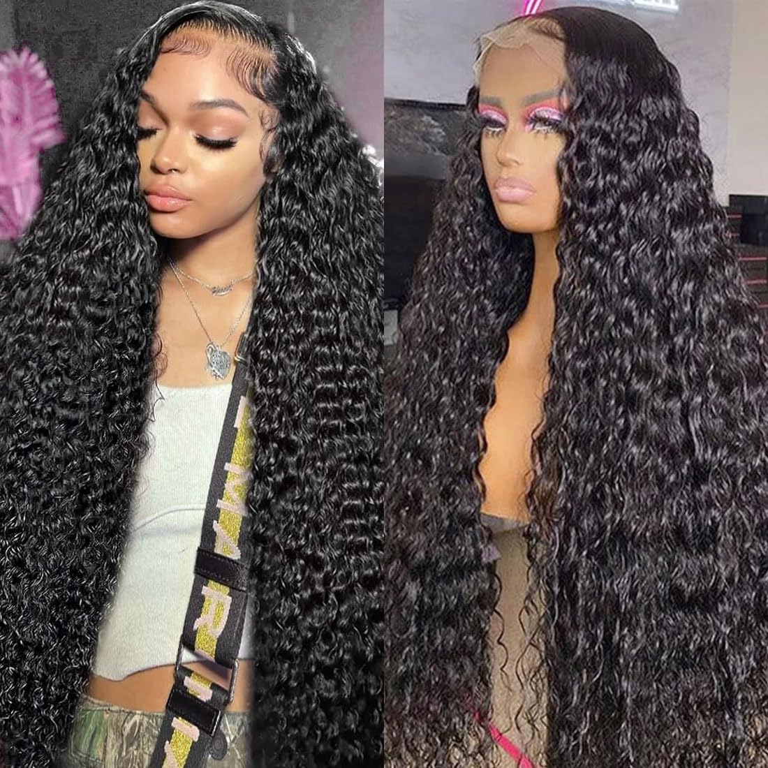 MSGEM 13x4 Lace Front Wigs Human Hair - 180% Density Water Wave Wigs for Black Women | HD Frontal Wet & Wavy Pre-Plucked Wig with Baby Hair | Natural Color 30 Inch | Perfect for Daily Wear, Parties, Weddings & Special Occasions