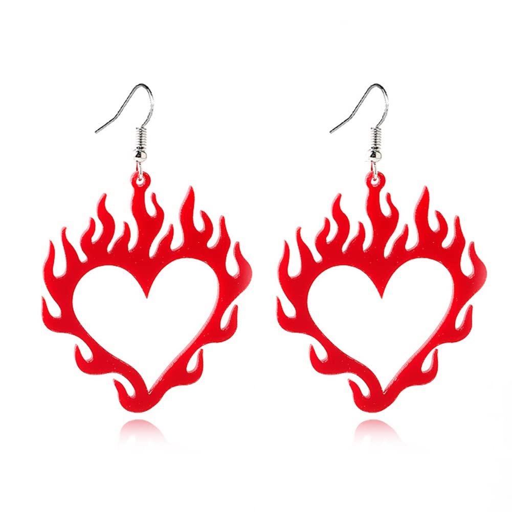Boho Lightweight Acrylic Hollow Flame Heart Dangle Earrings for Women - Unique Love Heart Drop Earrings Jewelry Gift for Her - Perfect for Date Night, Parties & Casual Wear
