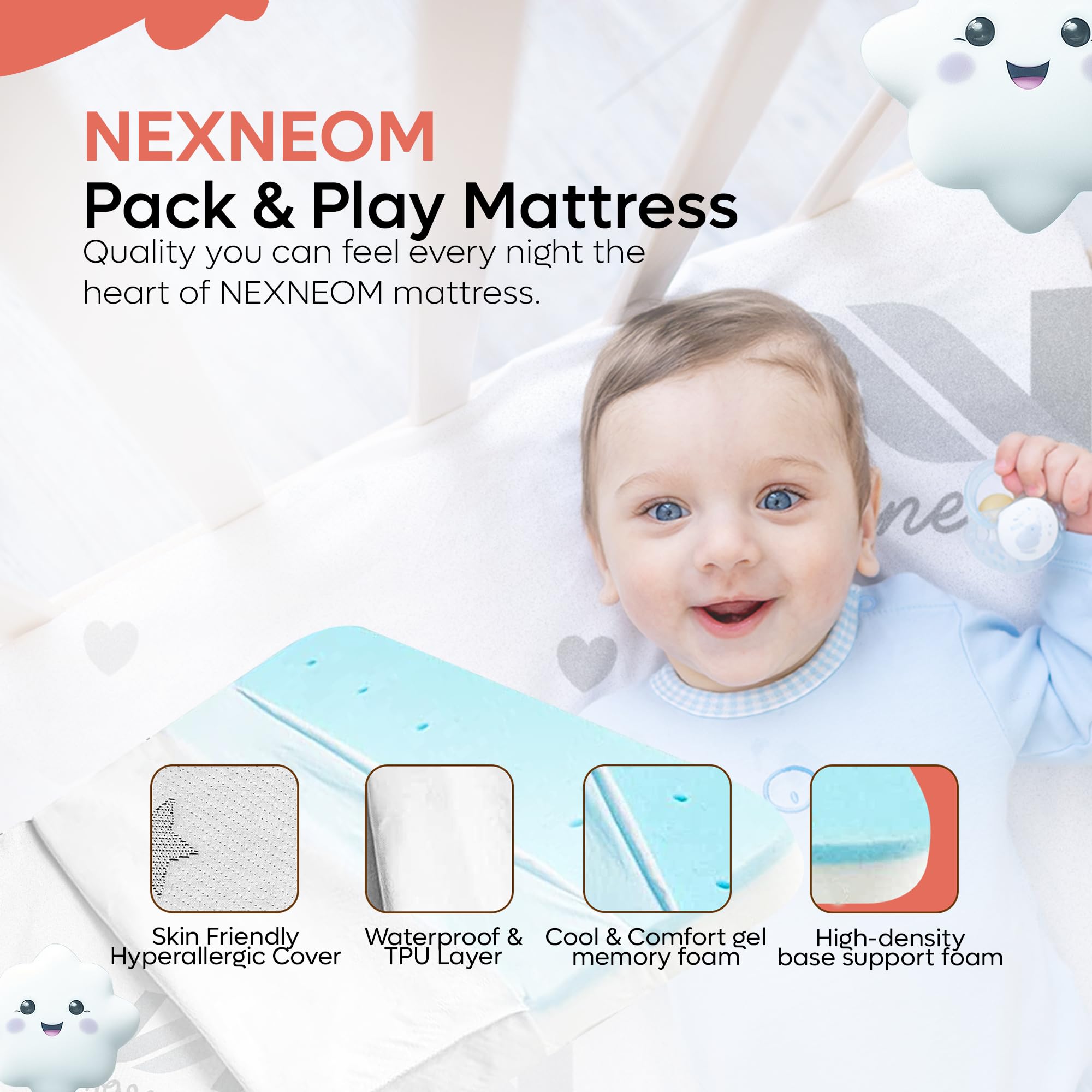 Breathable & Skin-Friendly Dual-Sided Bamboo Fiber Pack and Play Mattress - 38x26 Inches, Firm Memory Foam with Waterproof Removable Zipper Cover for Toddlers - Perfect for Travel, Daycare, and Home Nursery Use