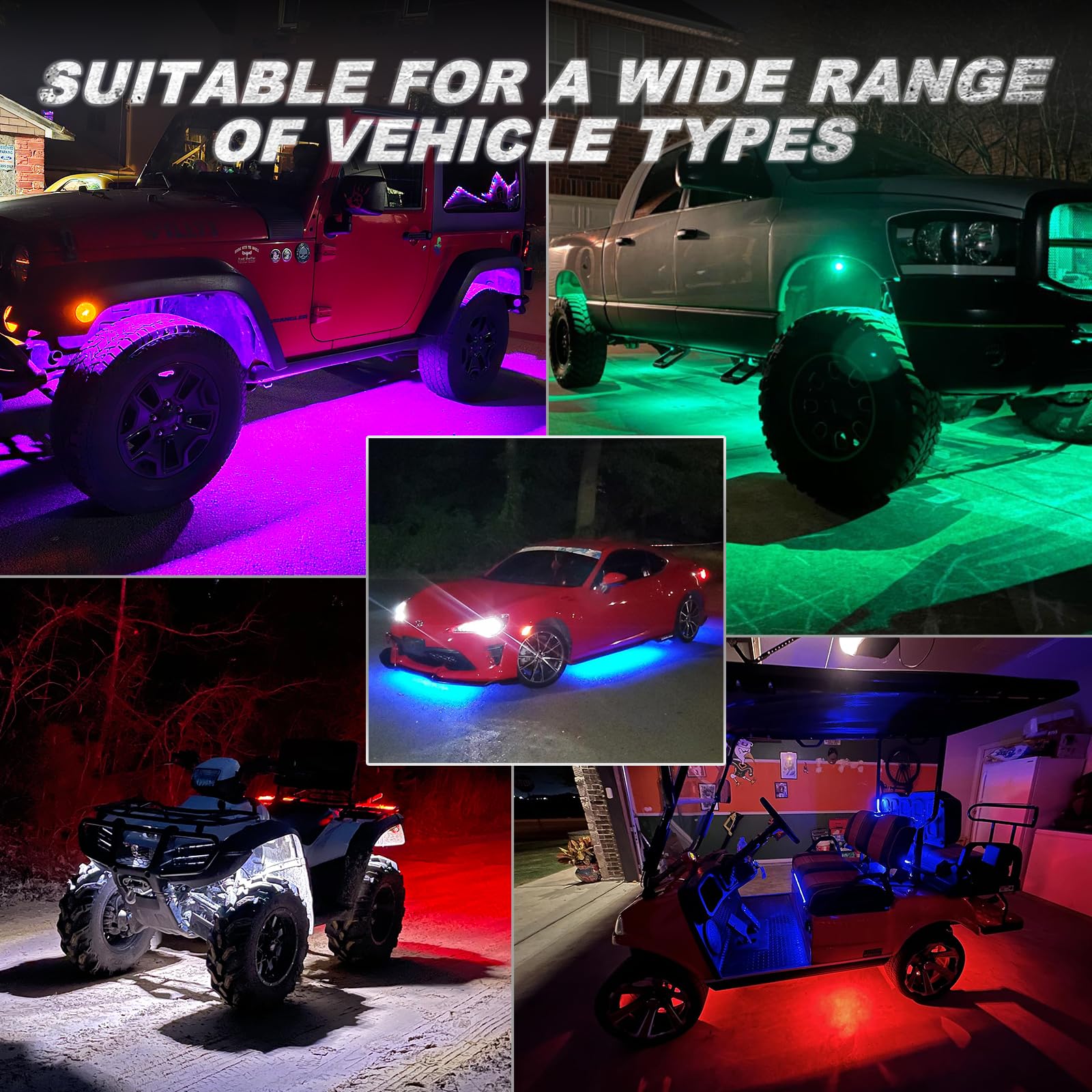 4Pods Upgraded Segmented Metal RGB LED Rock Lights Kit with APP & RF Remote Control - Waterproof Underglow Lights, 12V Multi-Color Underbody Lighting for Trucks, Jeep, ATV, UTV, Golf Cart, RZR, SXS - Perfect for Off-Road Adventures, Car Shows & Night Driving