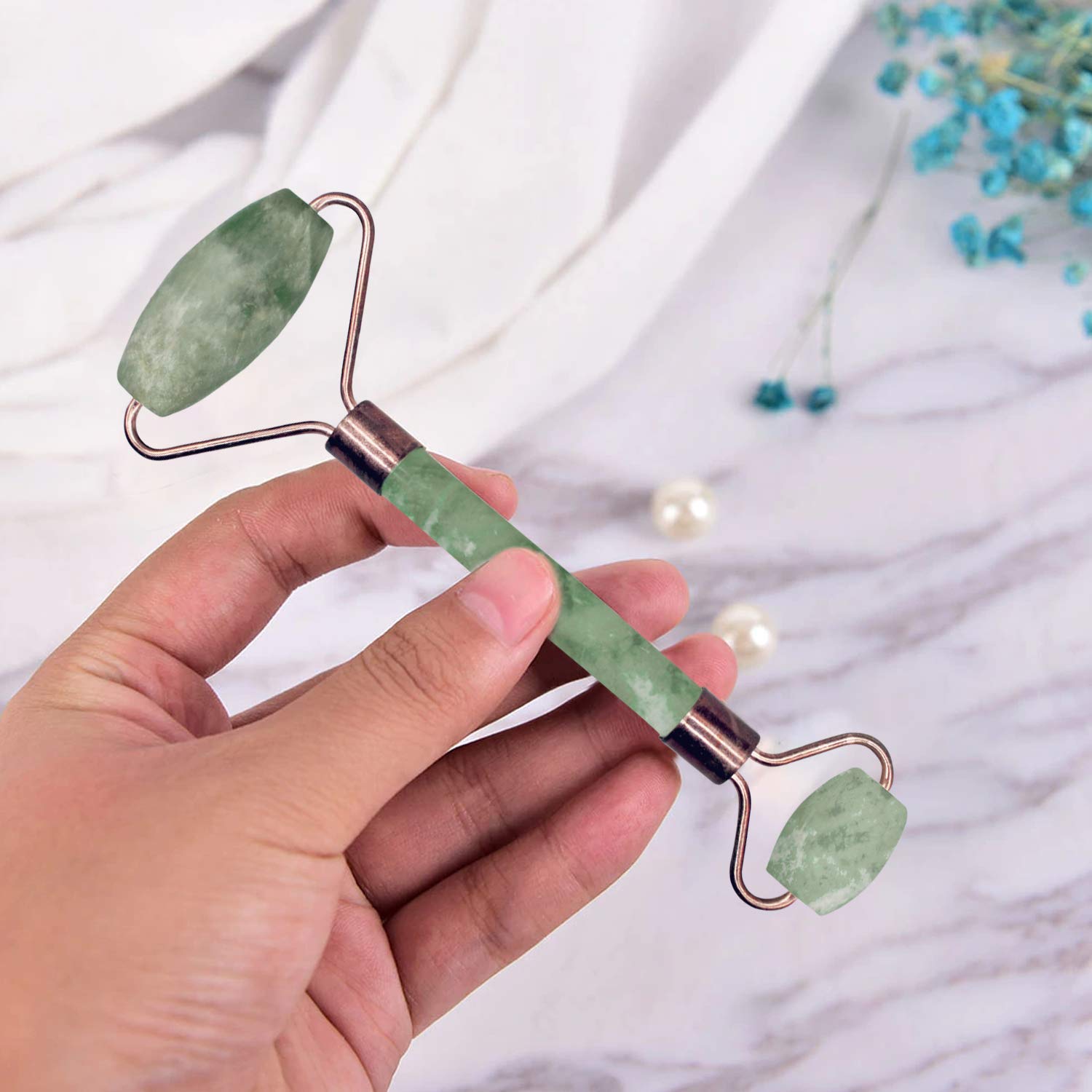 Valashiv Natural Jade Double Sided Face Roller - Facial Massager & Slimming Tool for Face, Neck & Head - Reduce Puffiness & Wrinkles - Perfect for Skincare Routine & Relaxation at Home or Spa