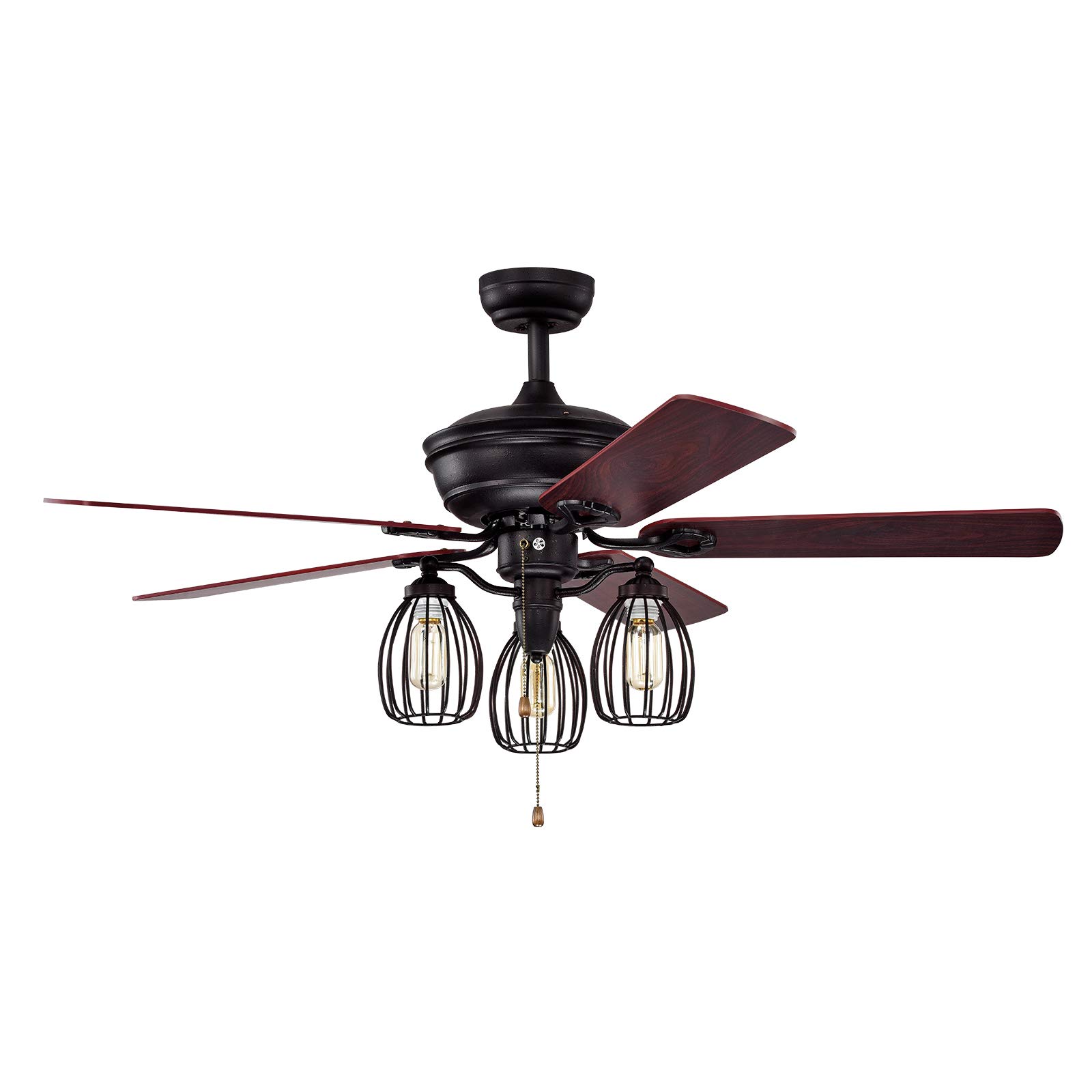 Tangkula 52-Inch Industrial Ceiling Fan with Lights - 5 Iron Blades & 3 Cage Lights, Quiet Reversible Motor, 3-Speed Pull Chain Control - Perfect for Farmhouse, Living Room, Bedroom, and Outdoor Spaces