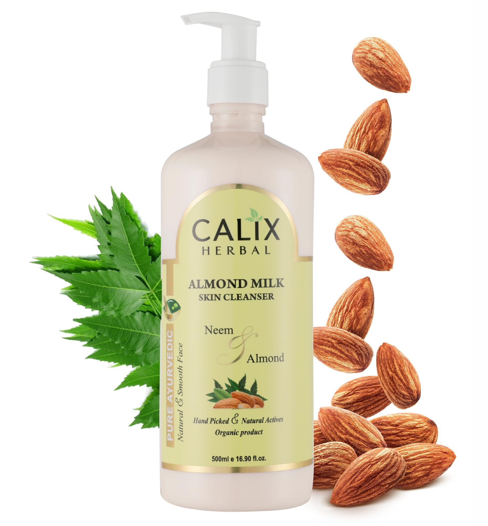 Organic Ayurvedic Almond Milk Skin Cleanser by Calix - Nourishing Face Wash for Dull & Dehydrated Skin - Gentle Formula for All Skin Types (Men & Women, 500ml) - Perfect for Daily Skincare & Post-Workout Refreshment