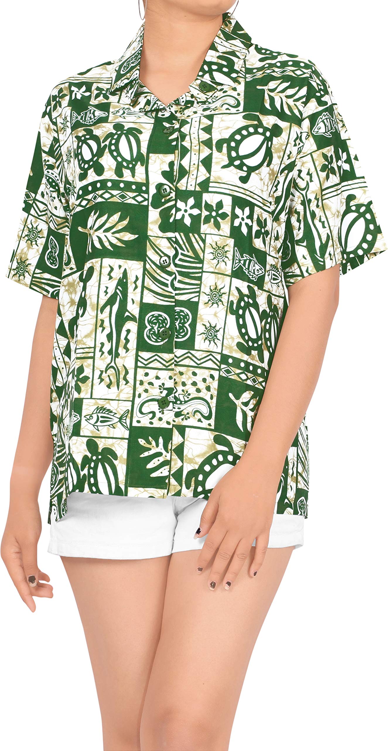 LA LEELA Women's Hawaiian Surf Shirt - Short Sleeve Casual Beach Top for Surfing, Vacation & Summer Outfits
