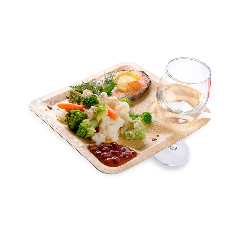 100-Piece Eco-Friendly Bamboo Leaf Plates, Cup Holders & Disposable Flatware Set - Biodegradable 7-Inch Square Dinnerware for Parties, Picnics, and Sustainable Dining