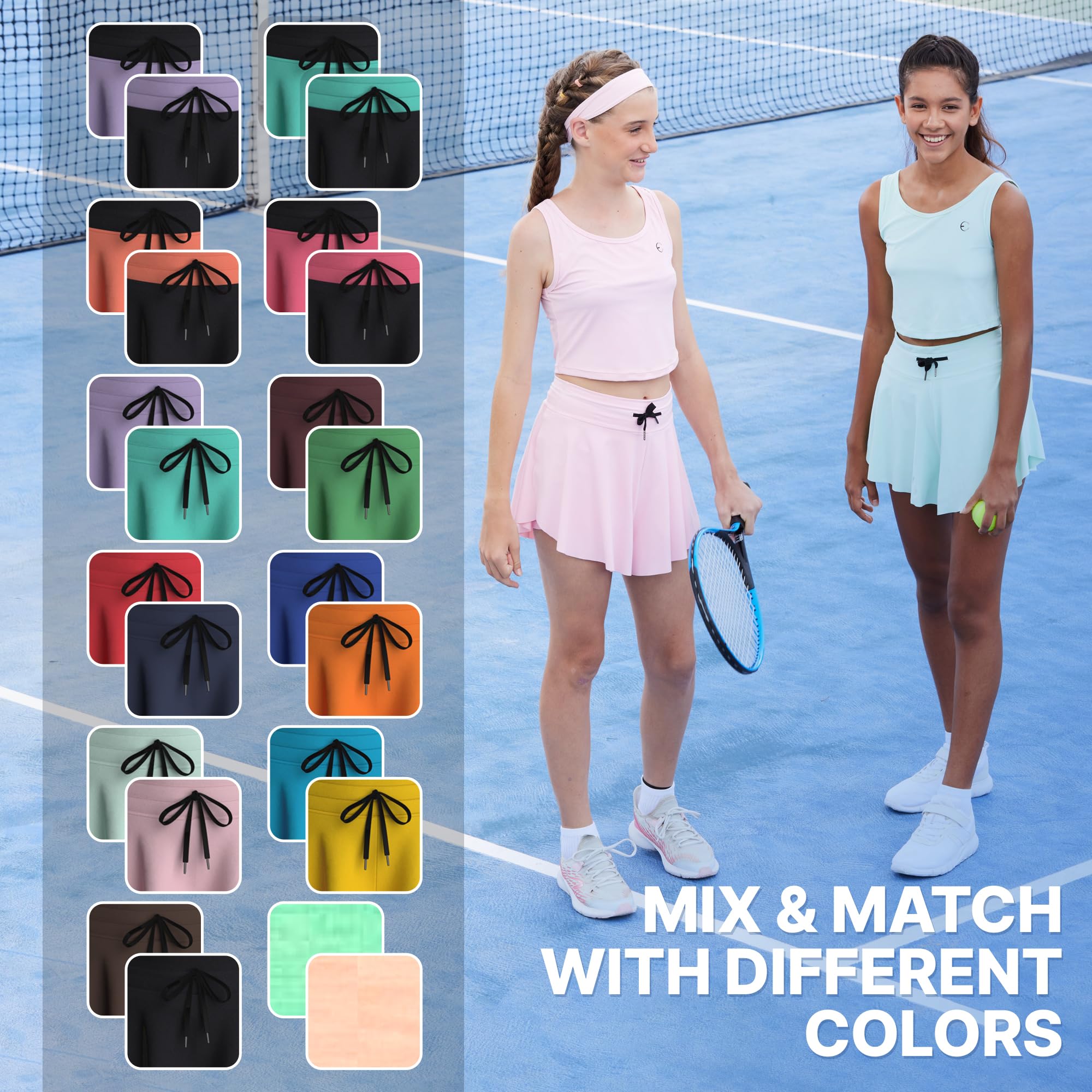 Flowy Girls Butterfly Shorts Skirts with Pockets & Athletic Sleeveless Tank Tops 5pc Set - Perfect for Dance, Tennis, Cheerleading, Running, Gym & Casual Wear