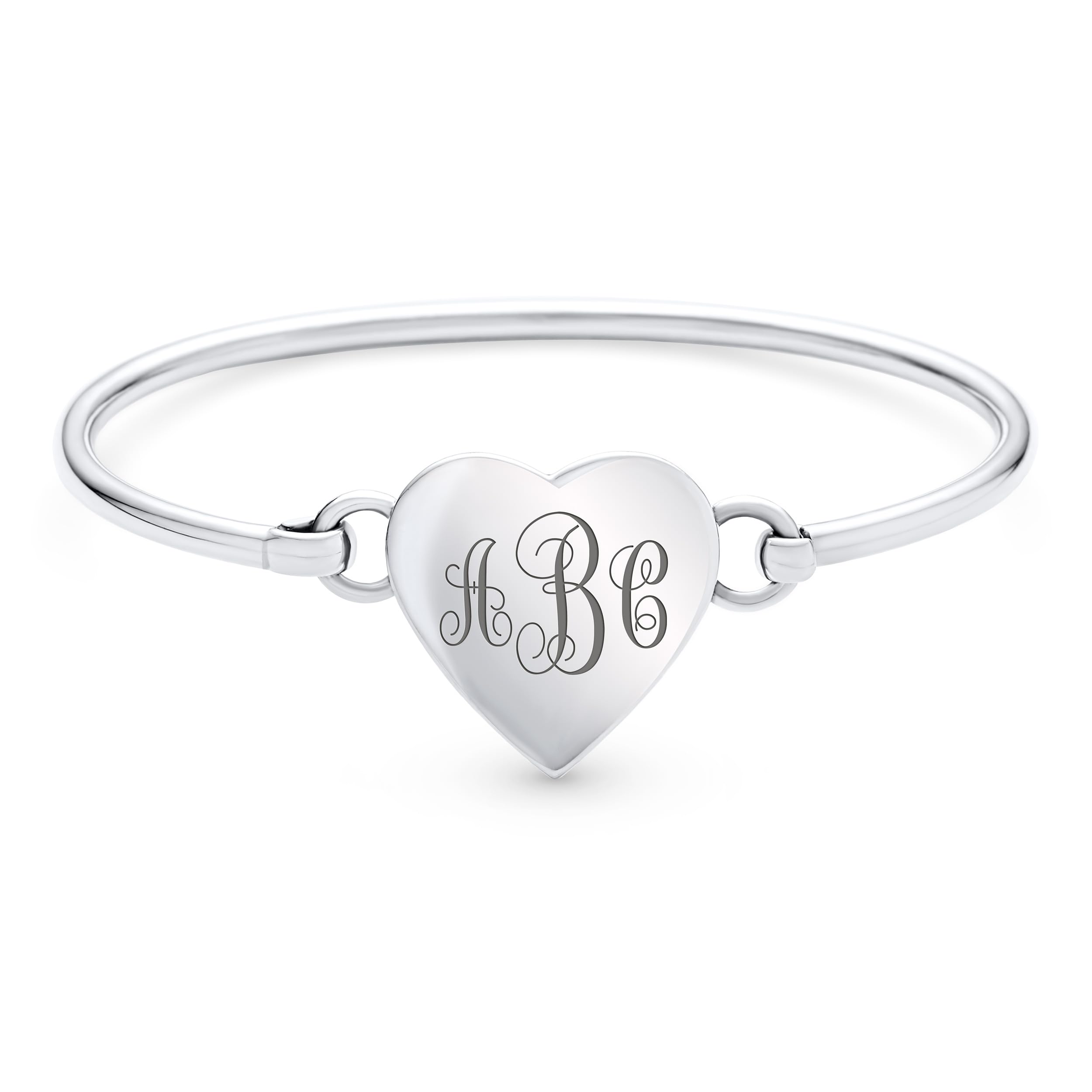 Personalized .925 Sterling Silver Heart Bangle Bracelet with Initials - Custom Monogram Jewelry for Women, Teens & Girlfriends | Strong & Polished Design for Gifts, Anniversaries & Everyday Wear